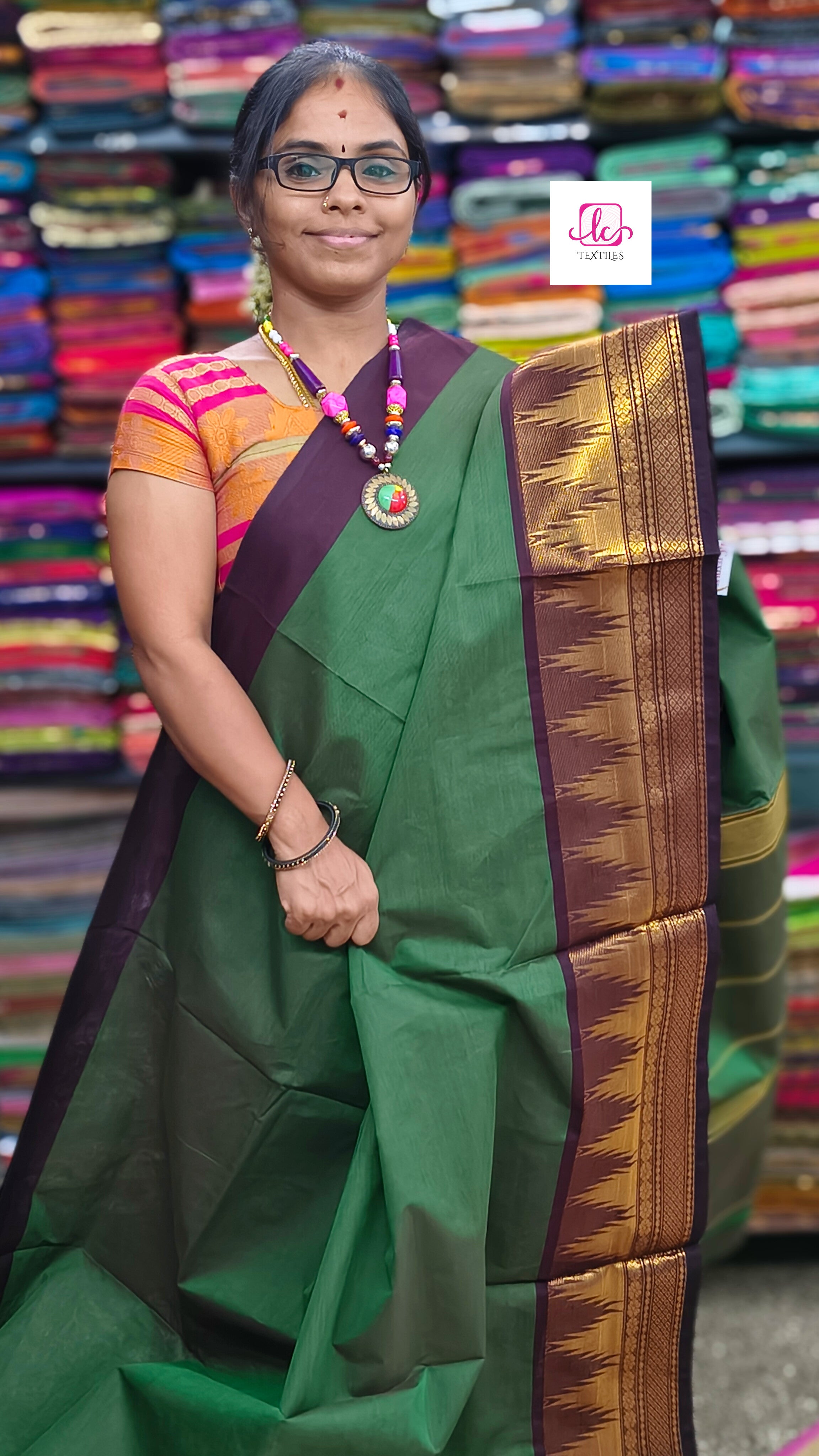 Kanchi Cotton - All Day Fusion -Parrot Green mixed maroon dual tone- KCAF51
