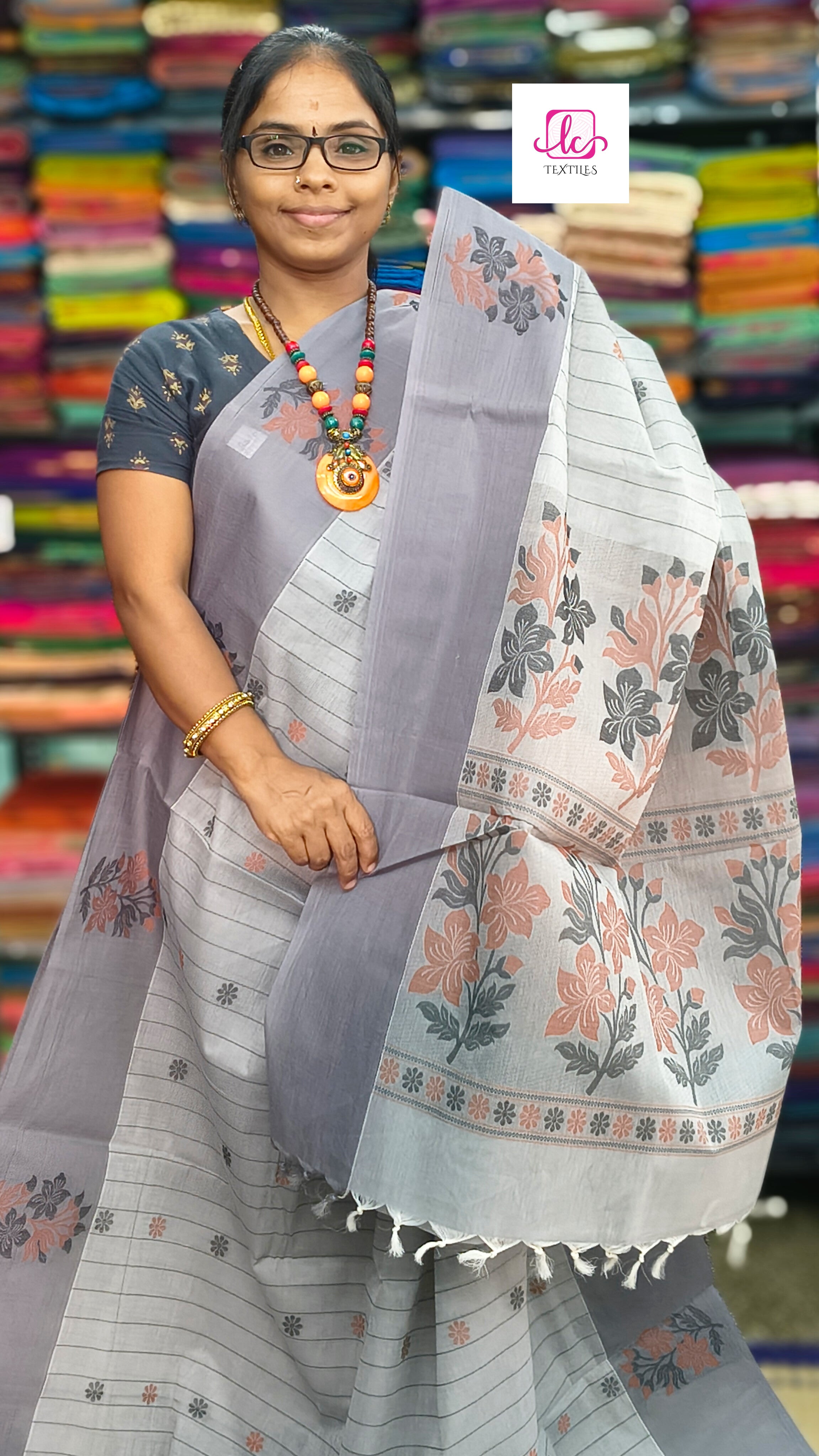 Negamam Cotton Saree - grey - NC45