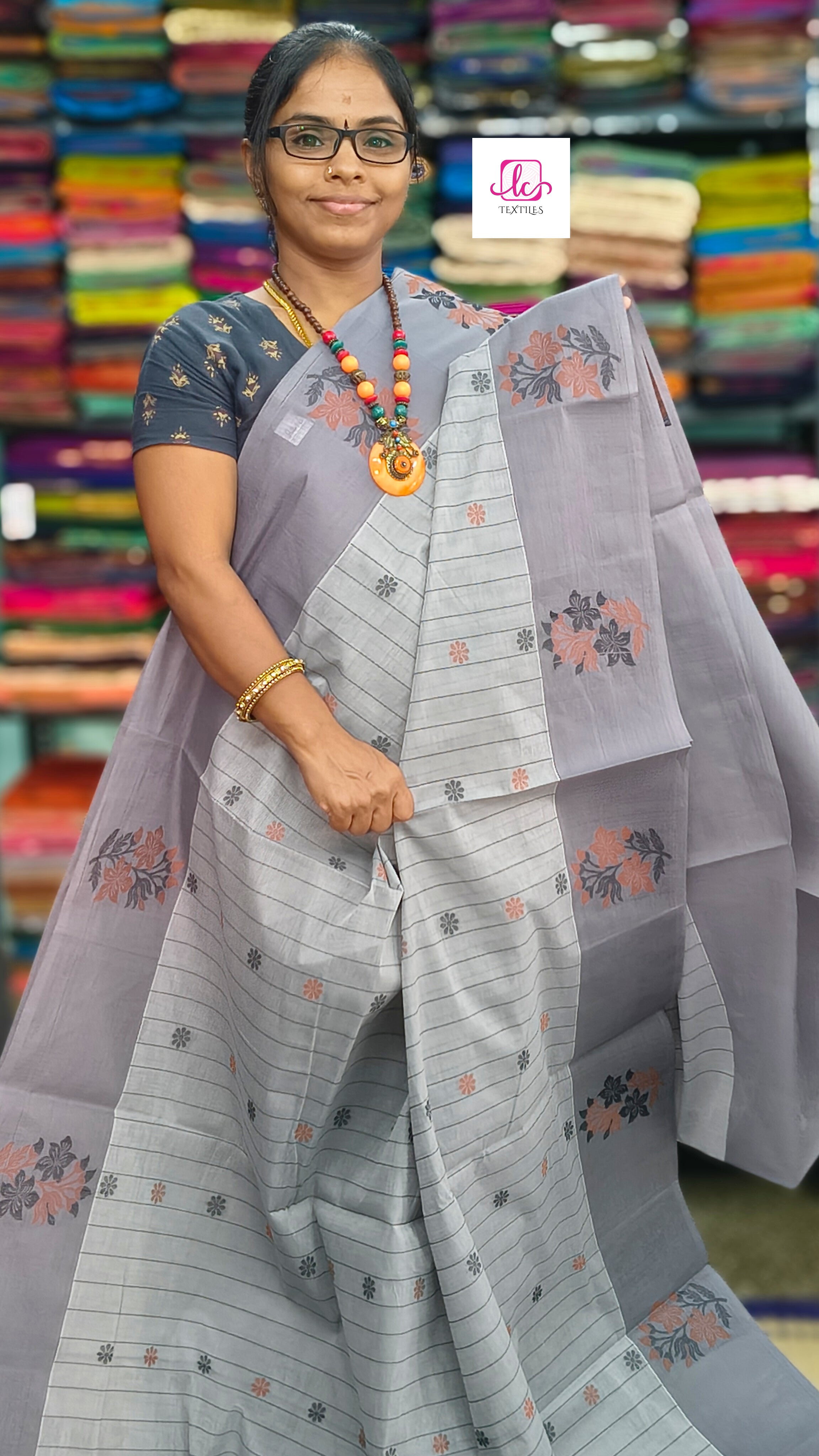 Negamam Cotton Saree - grey - NC45