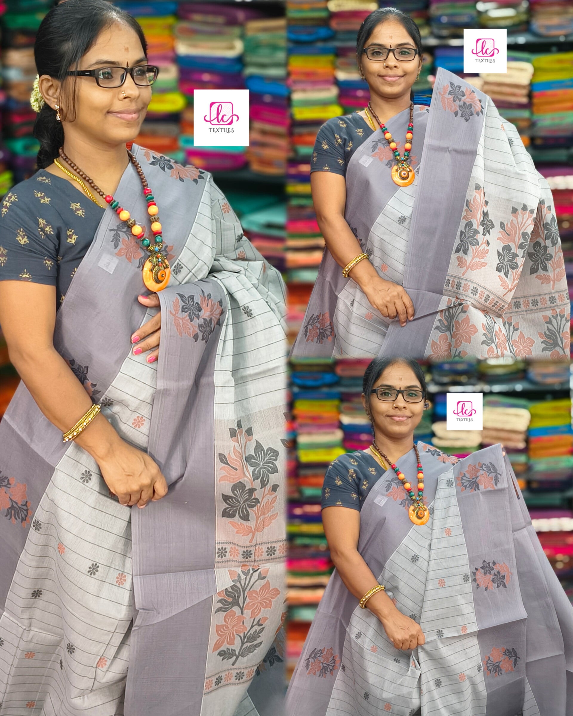 Negamam Cotton Saree - grey - NC45