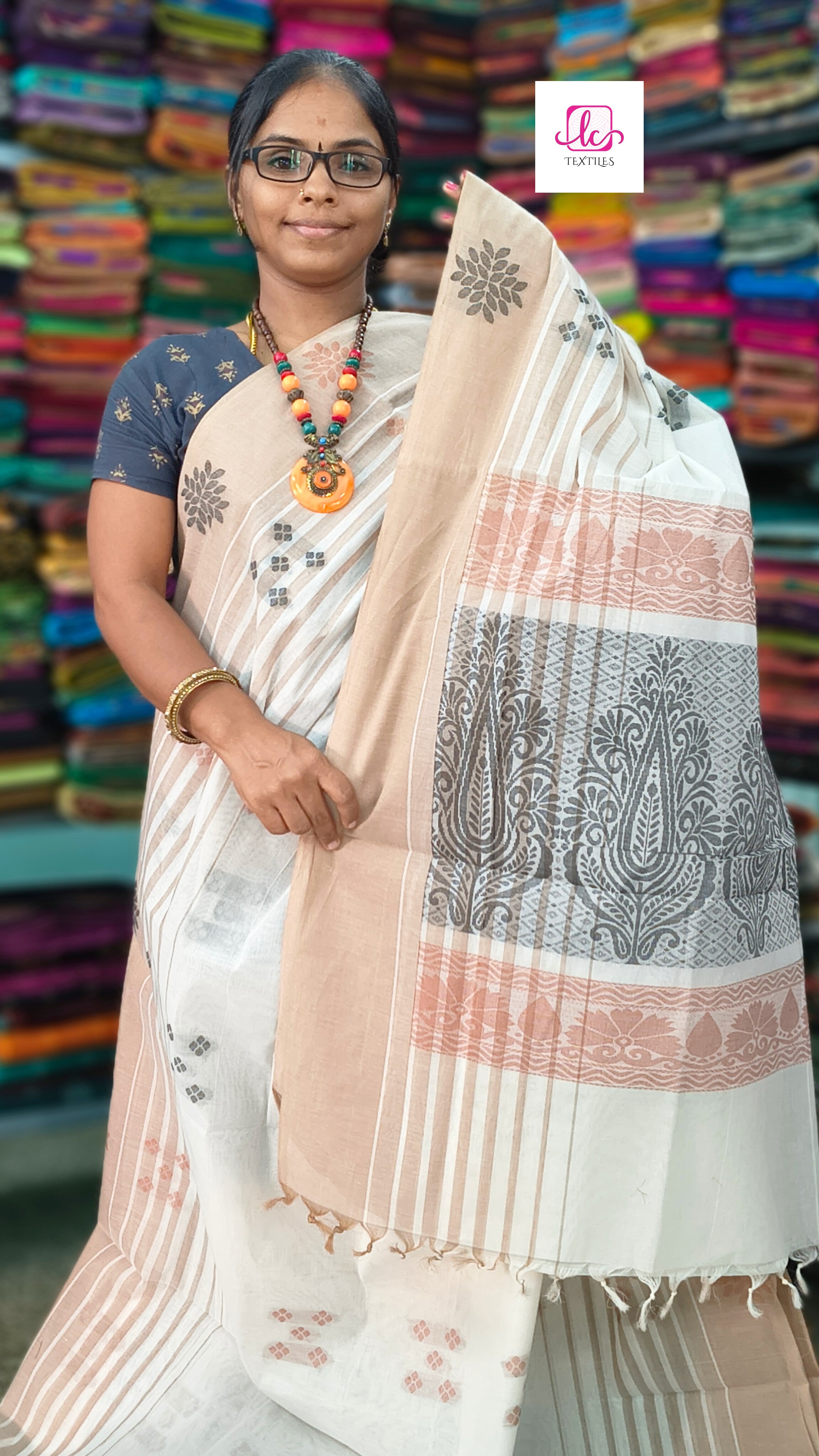 Negamam Cotton Saree - White - NC44