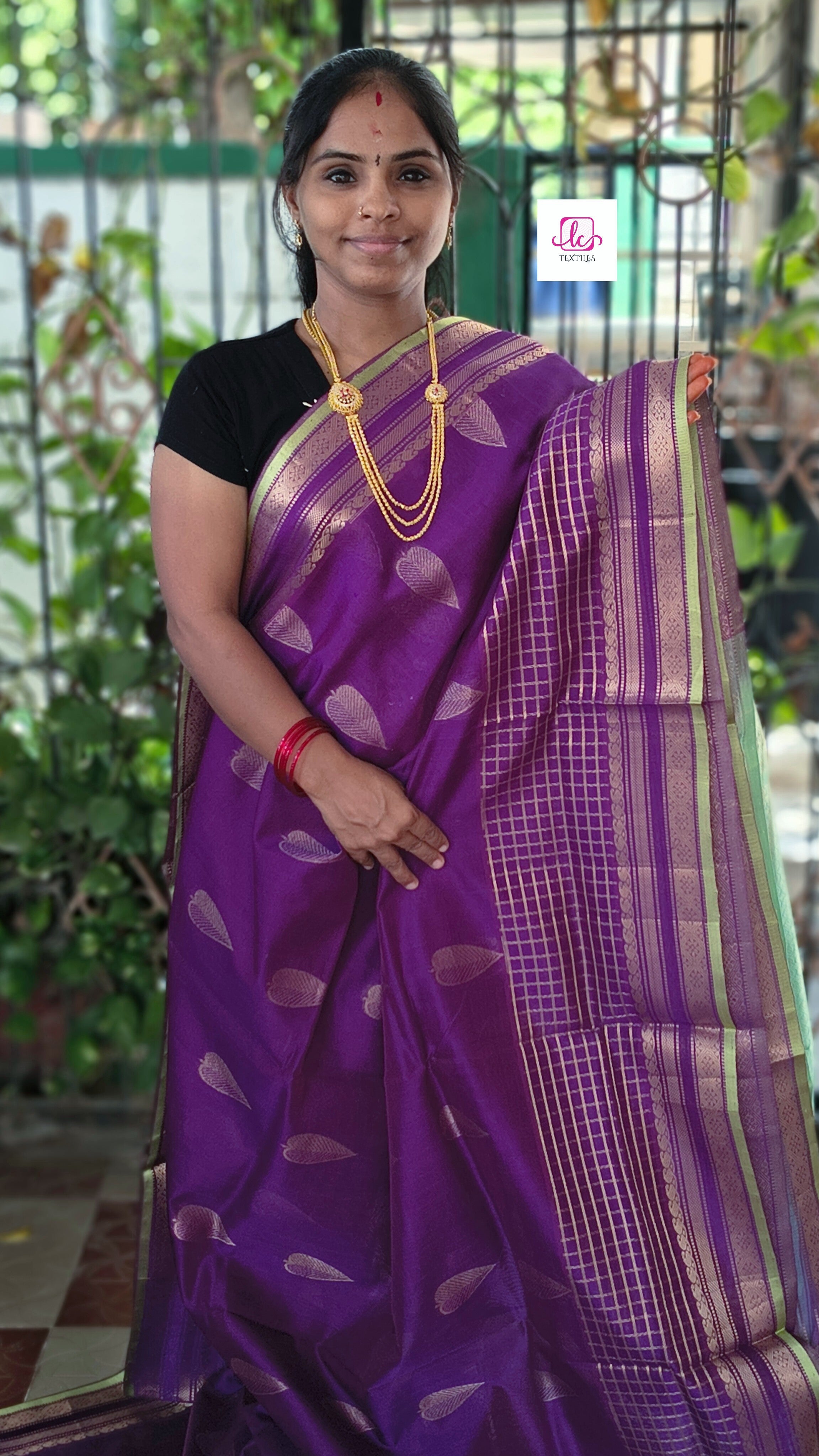 Handloom Kanchi Silk Cotton -Butta -Brinjal Violet -HSC25