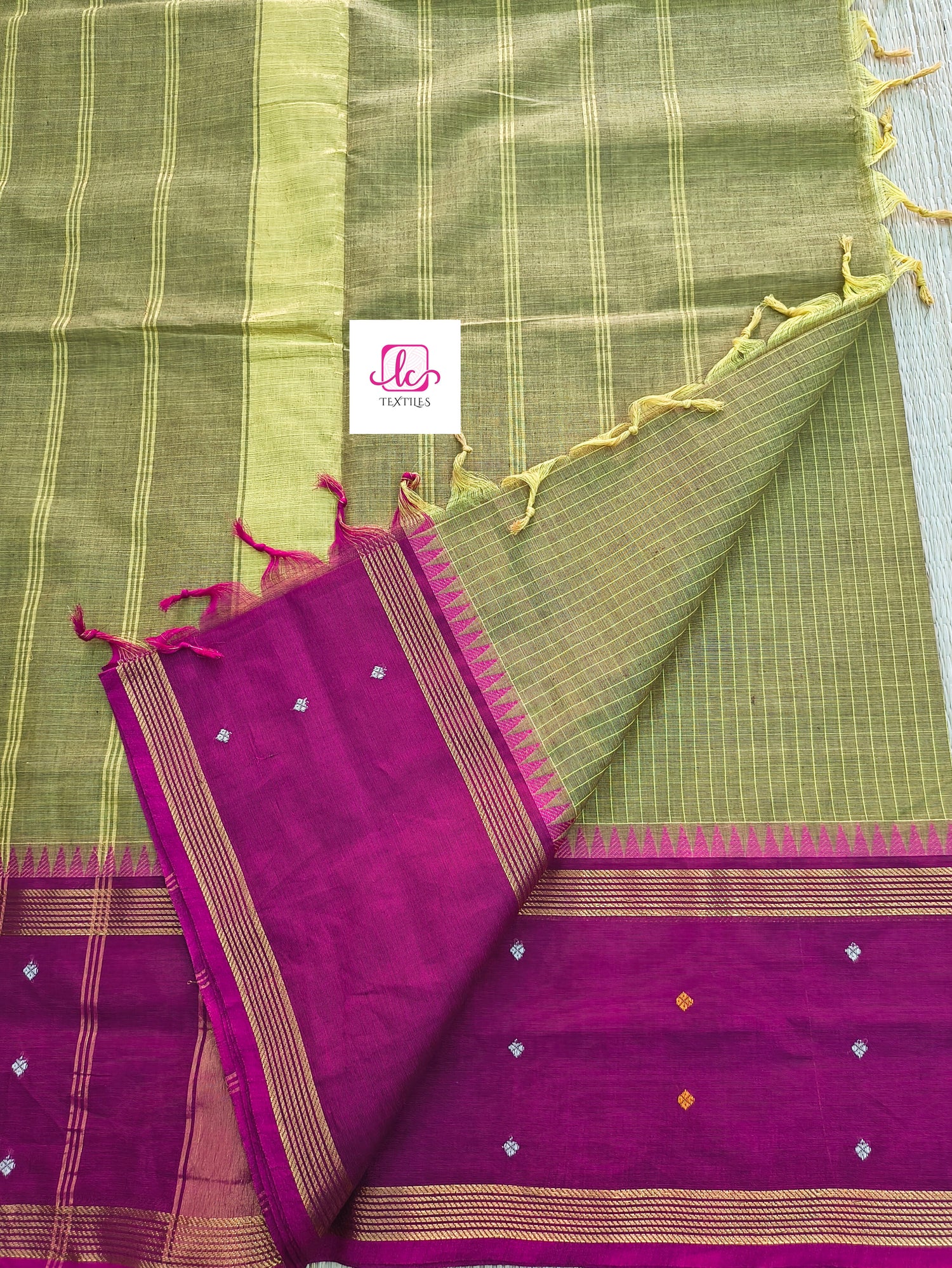 Kandangi Korvai Checks -Lemon yellow mixed maroon dual tone- KKC63