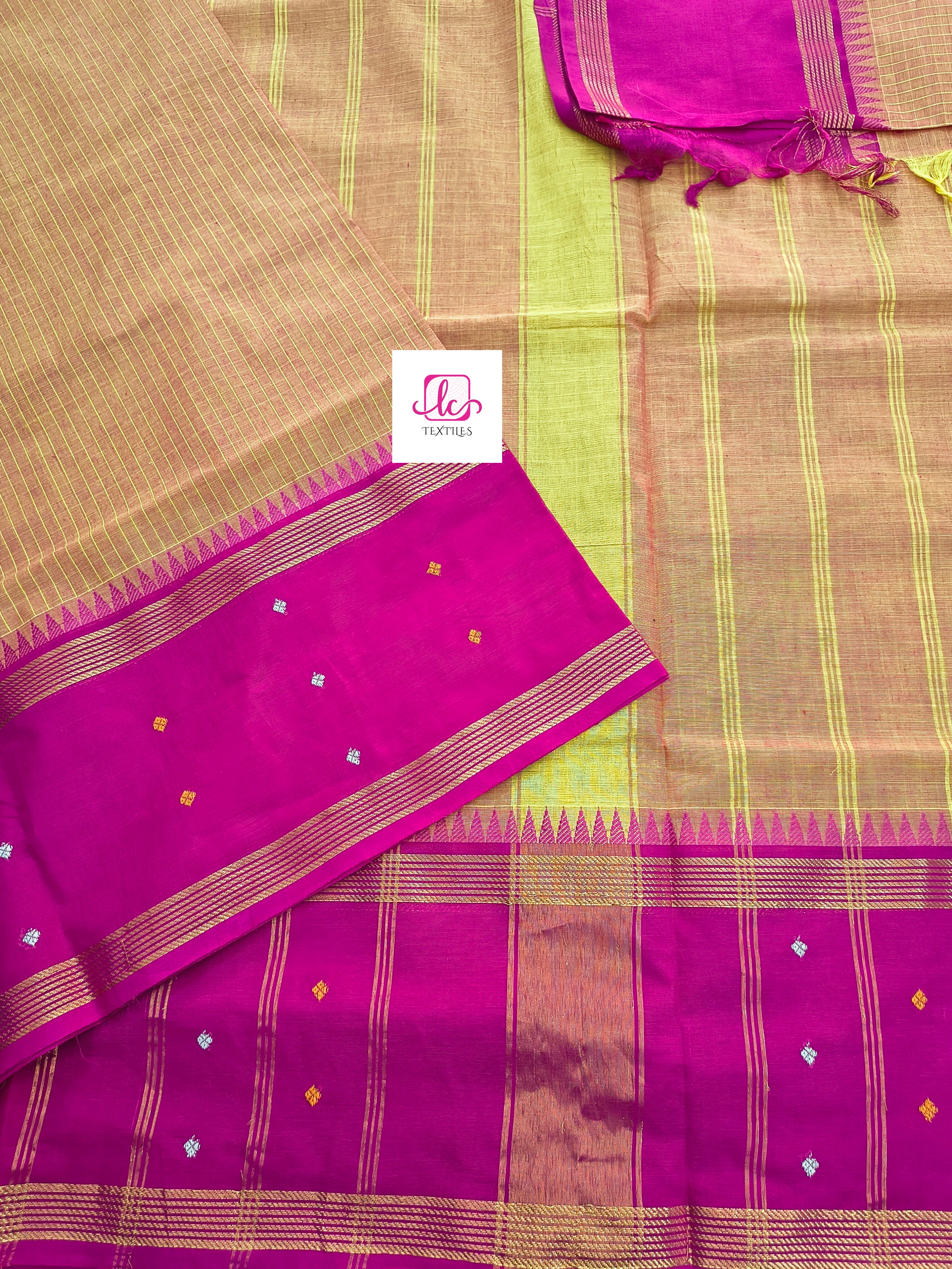 Kandangi Korvai Checks -Lemon yellow mixed pink dual tone- KKC64
