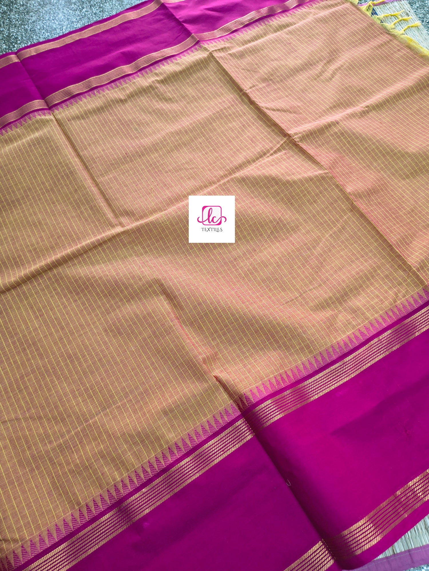 Kandangi Korvai Checks -Lemon yellow mixed pink dual tone- KKC64