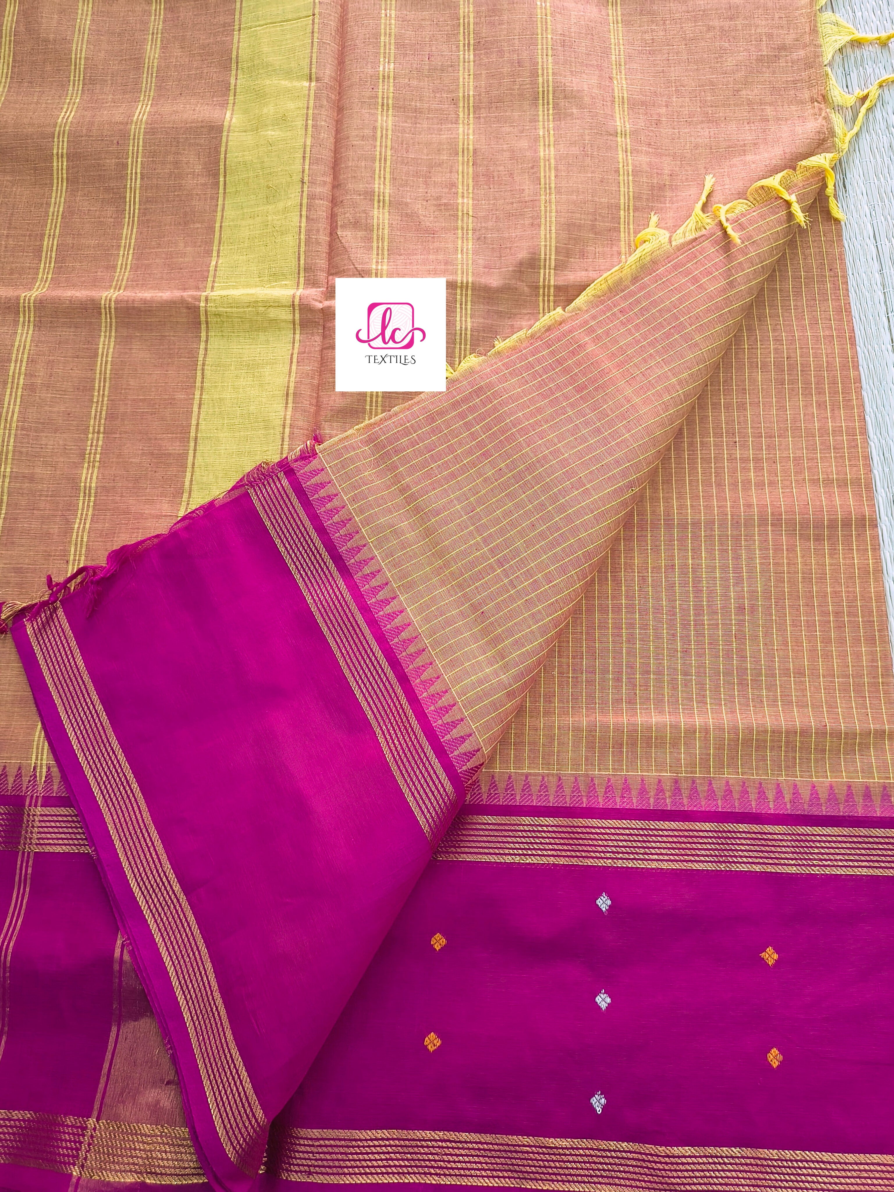 Kandangi Korvai Checks -Lemon yellow mixed pink dual tone- KKC64
