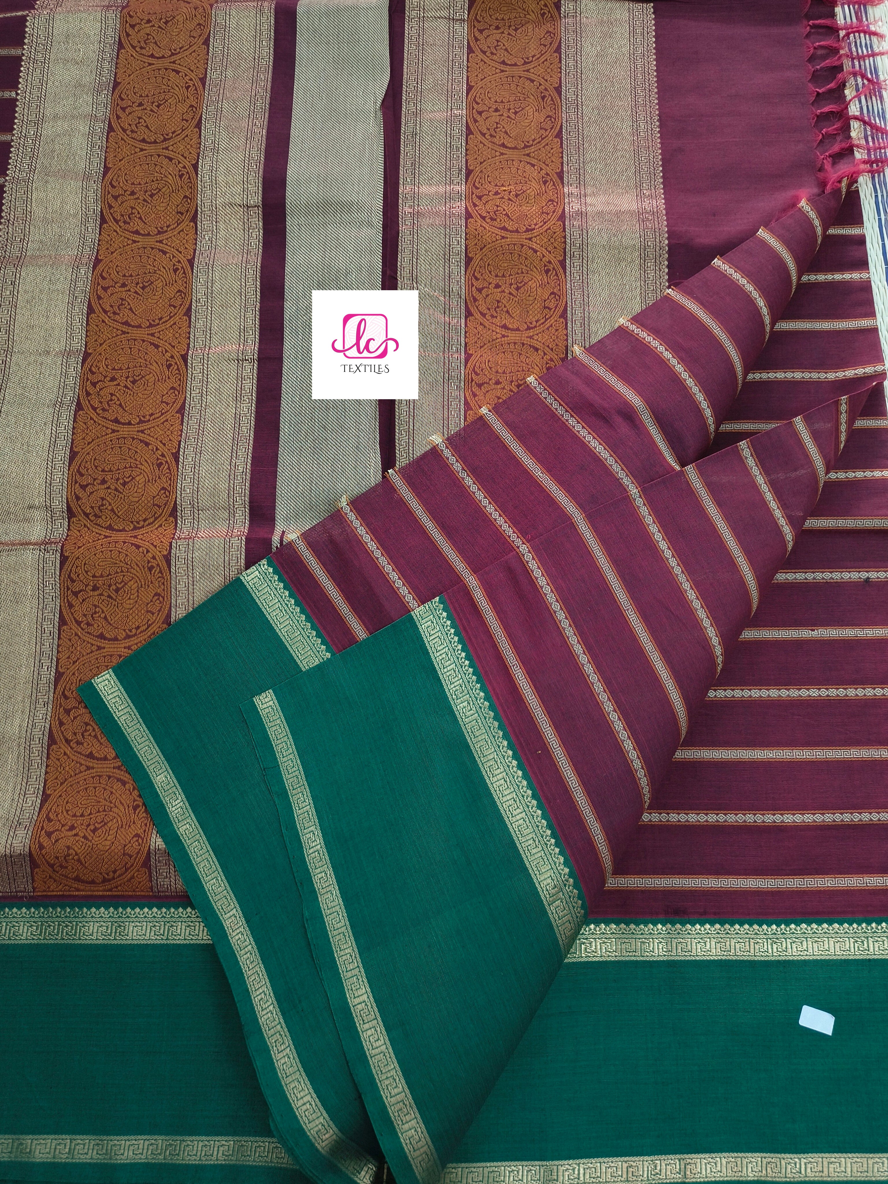 Heritage Handwoven cotton -Veldhari-Dark Maroon -26