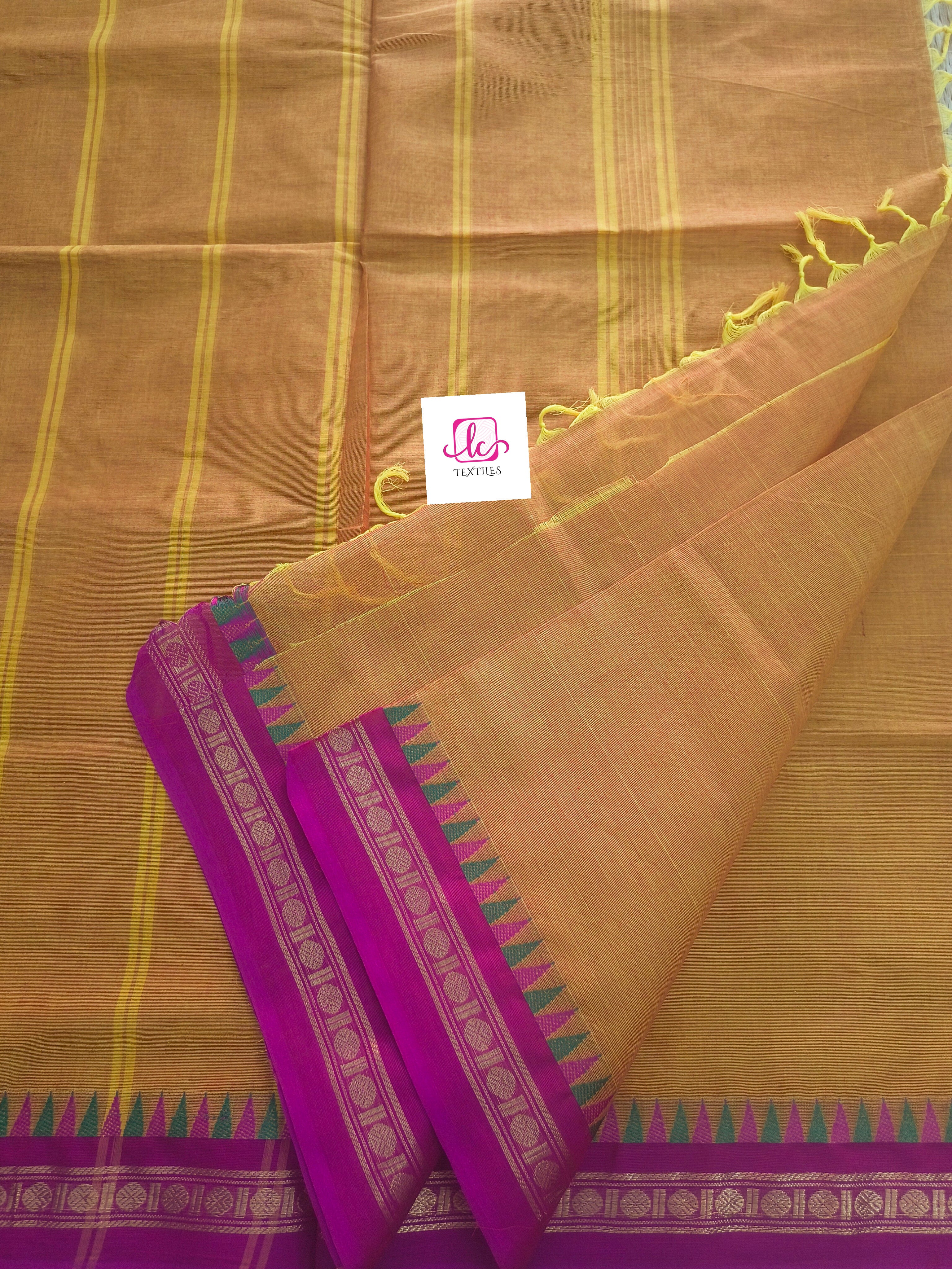 Chettinad Cotton -  Office Wear -Lemon yellow mixed pink dual tone- CCOW52