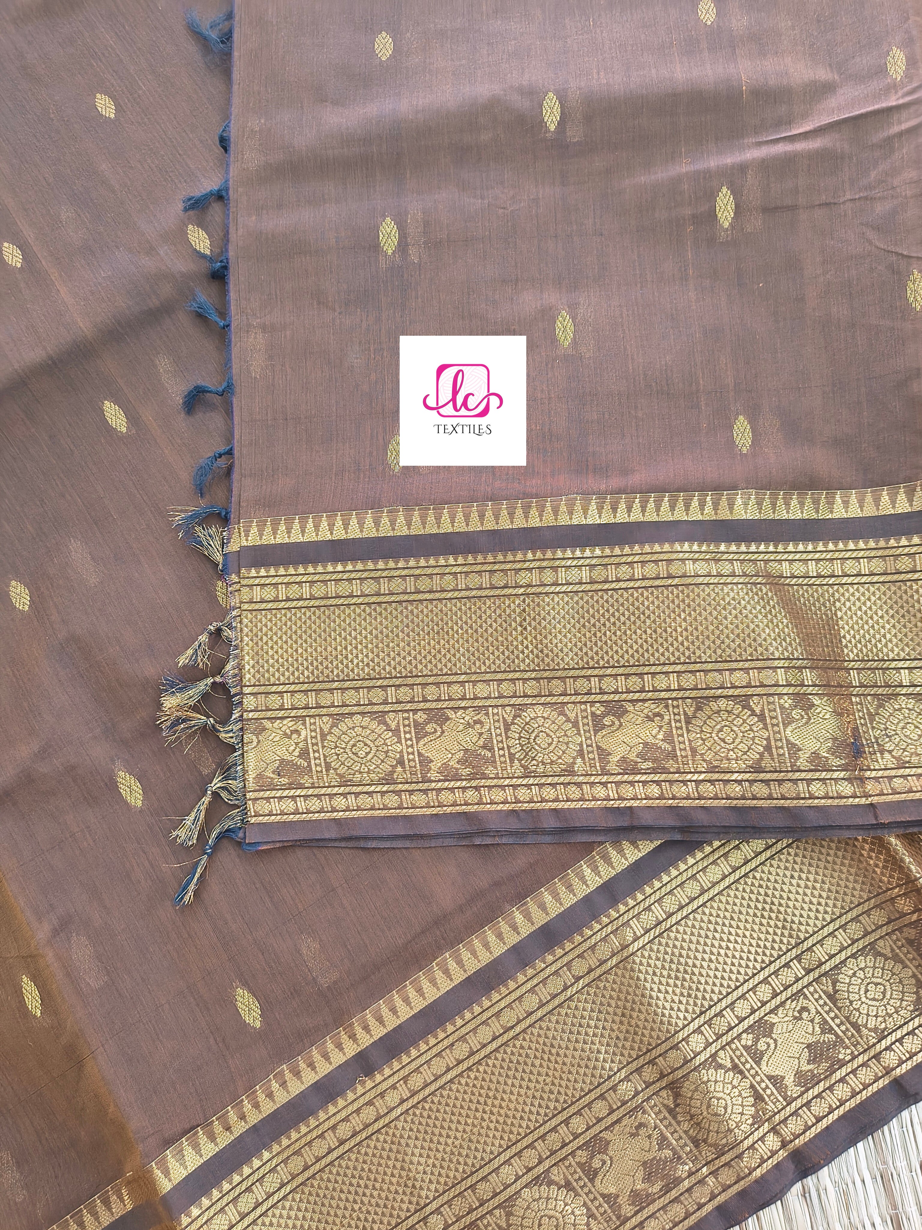Kanchi Cotton - Festival Fusion -Navy blue mixed mustard dual tone- KCFG169
