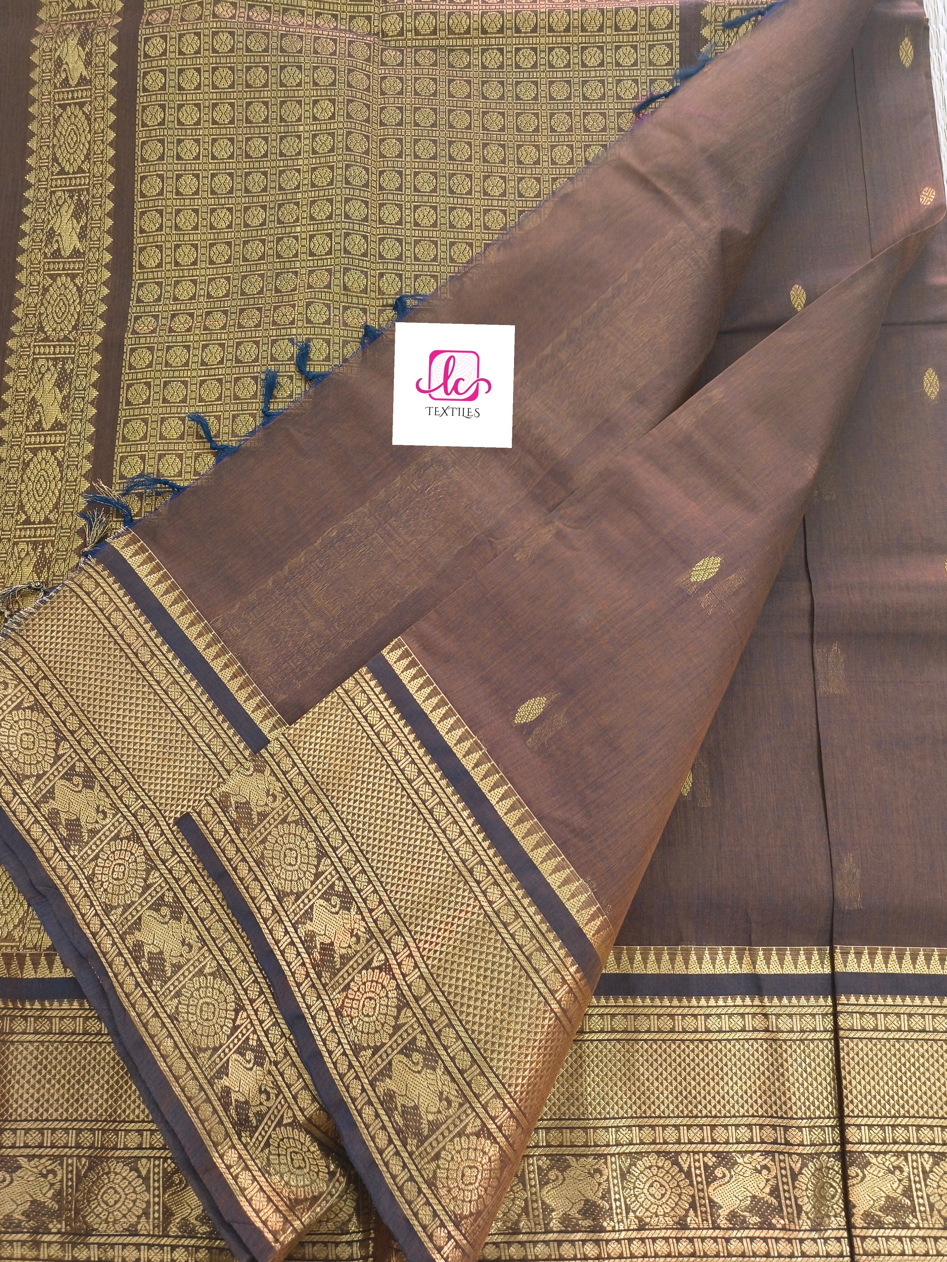 Kanchi Cotton - Festival Fusion -Navy blue mixed mustard dual tone- KCFG169