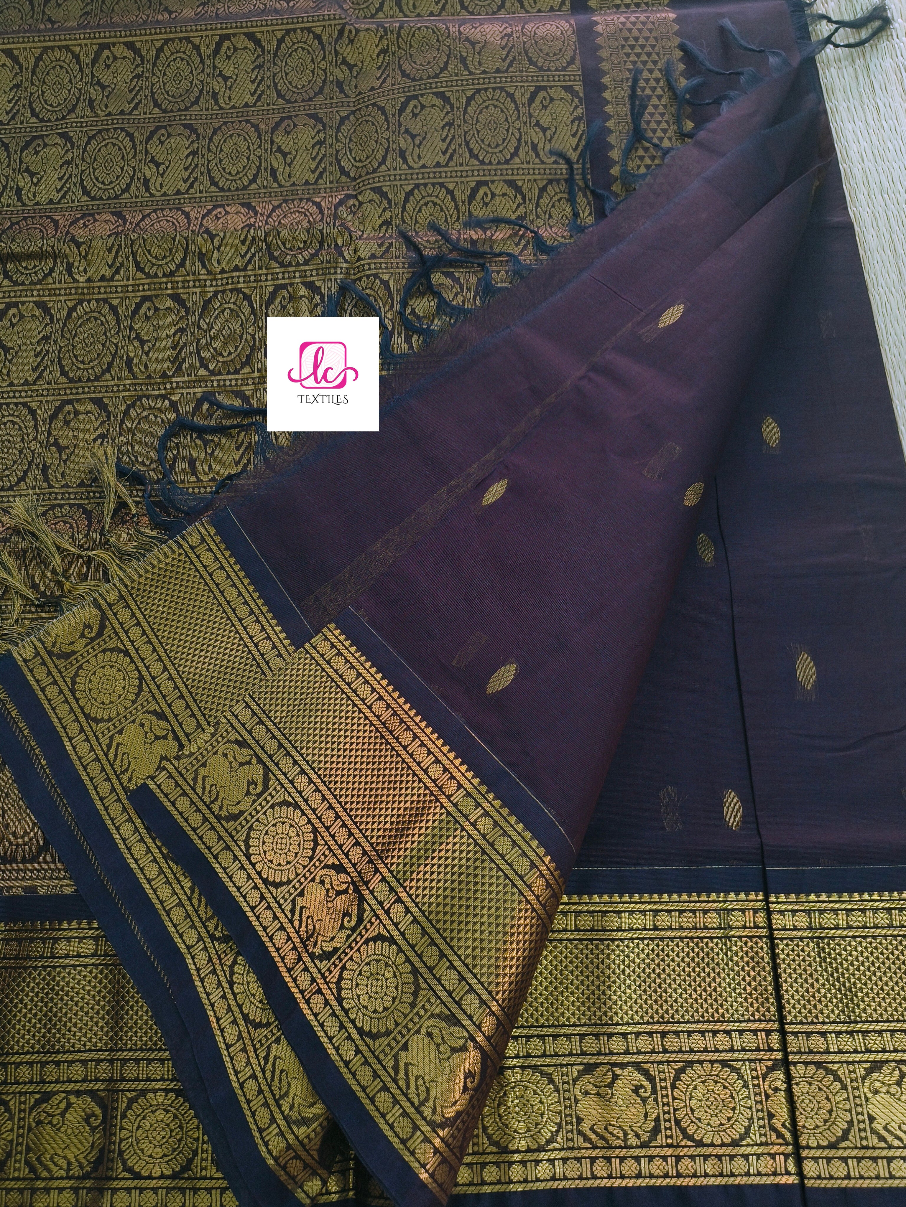 Kanchi Cotton - Festival Fusion -Navy blue mixed Brown- KCFG167