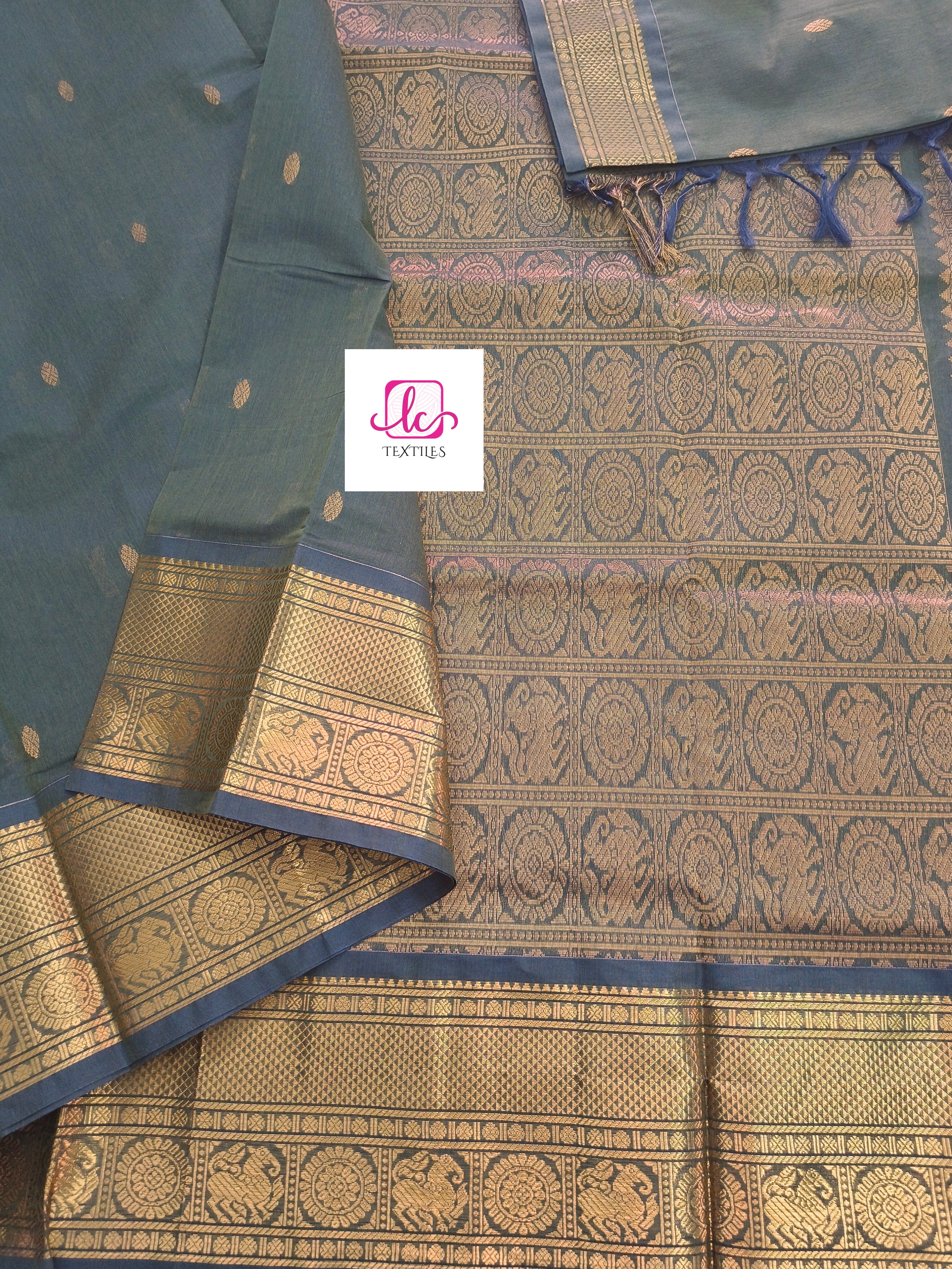 Kanchi Cotton - Festival Fusion -Navy blue mixed green dual tone- KCFG166