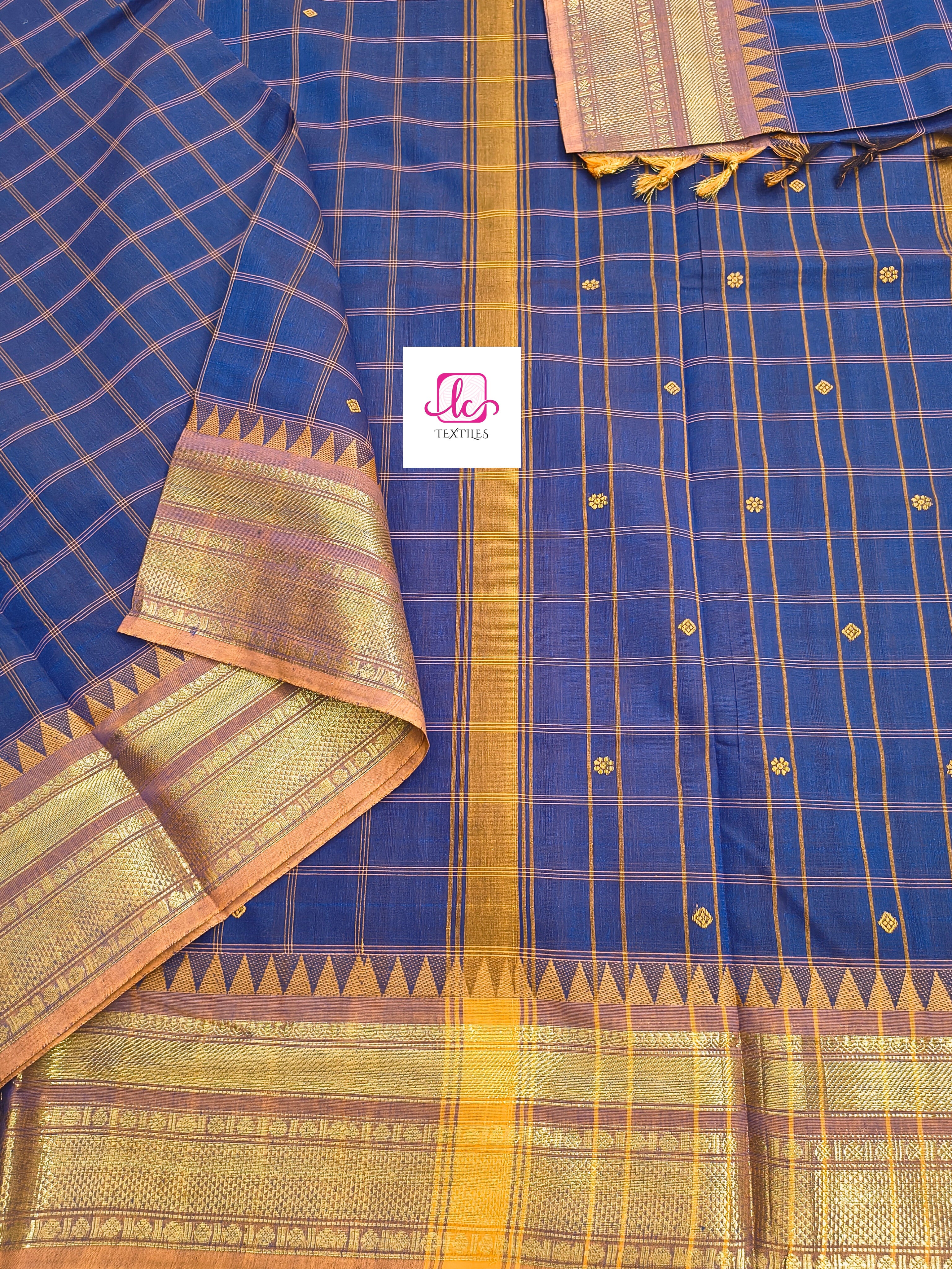 Kandangi Korvai Checks Butta-Violet- KKCB73