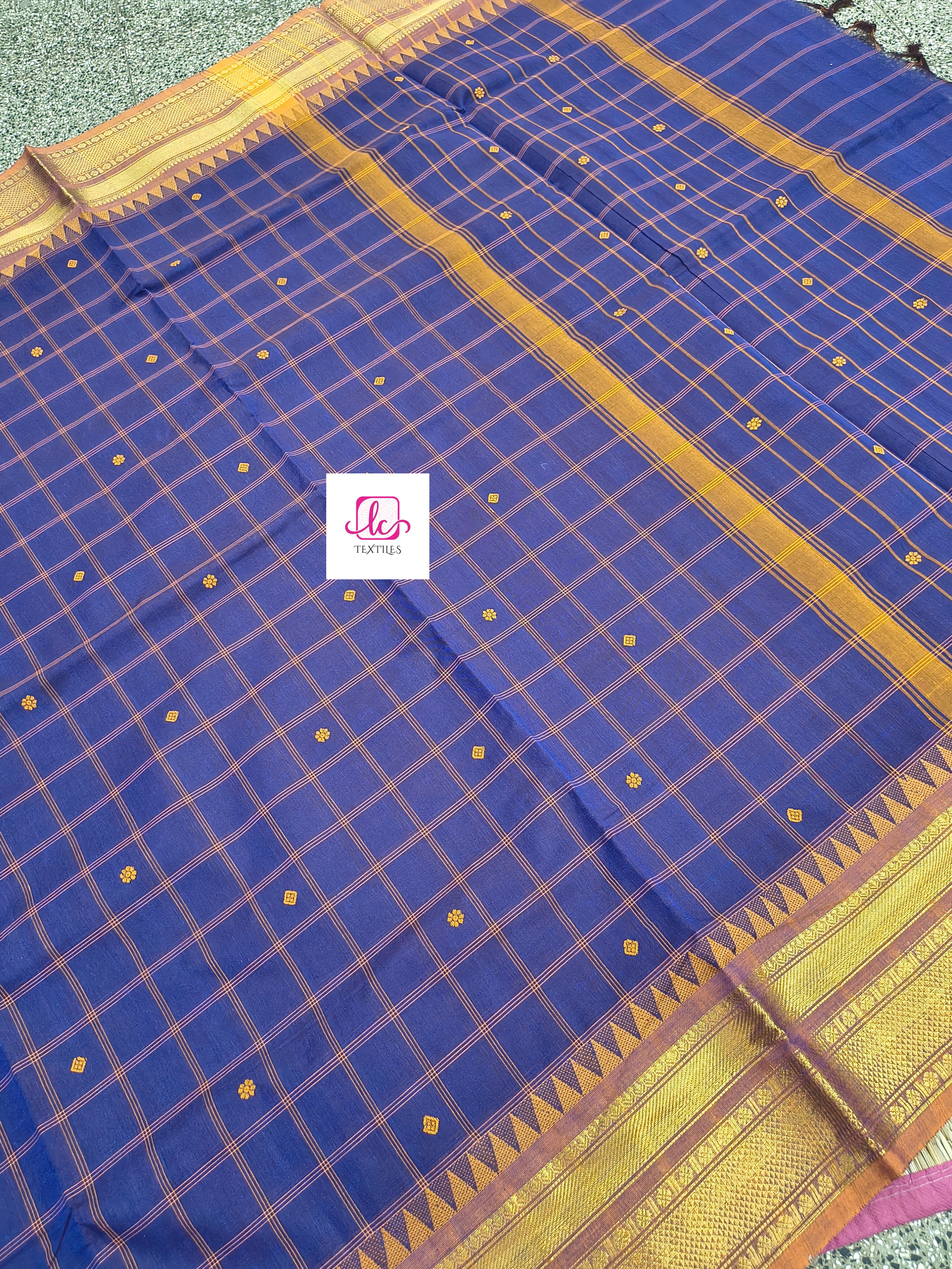 Kandangi Korvai Checks Butta-Violet- KKCB73