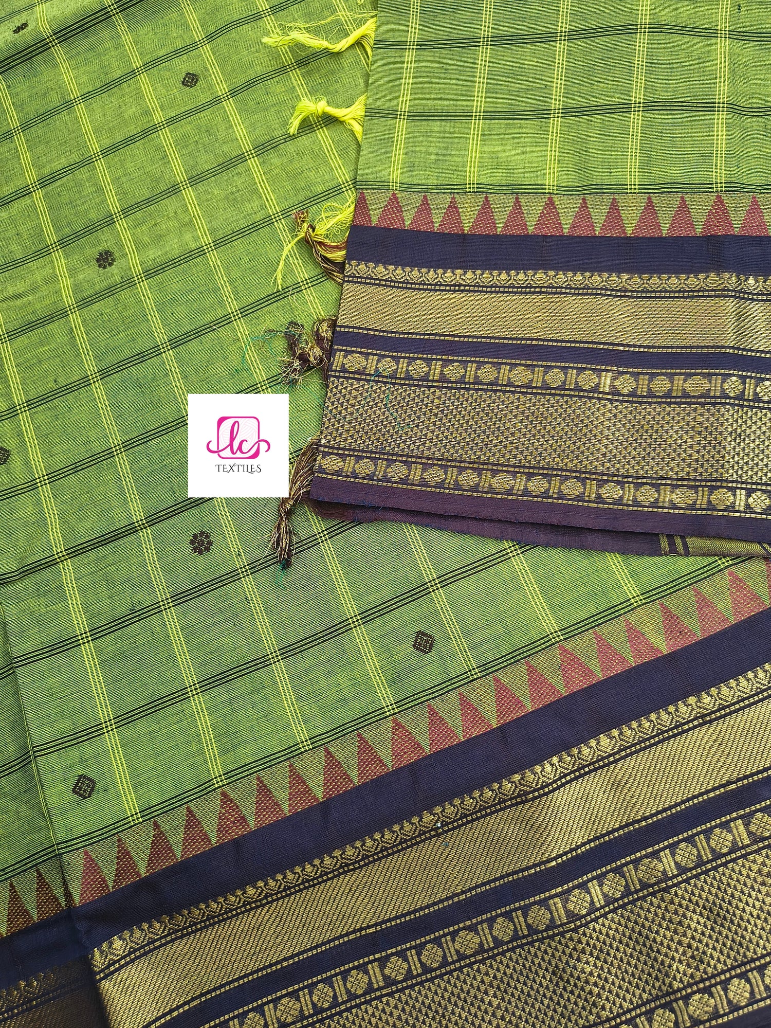 Kandangi Korvai Checks Butta-Lemon yellow mixed maroon dual tone- KKCB74