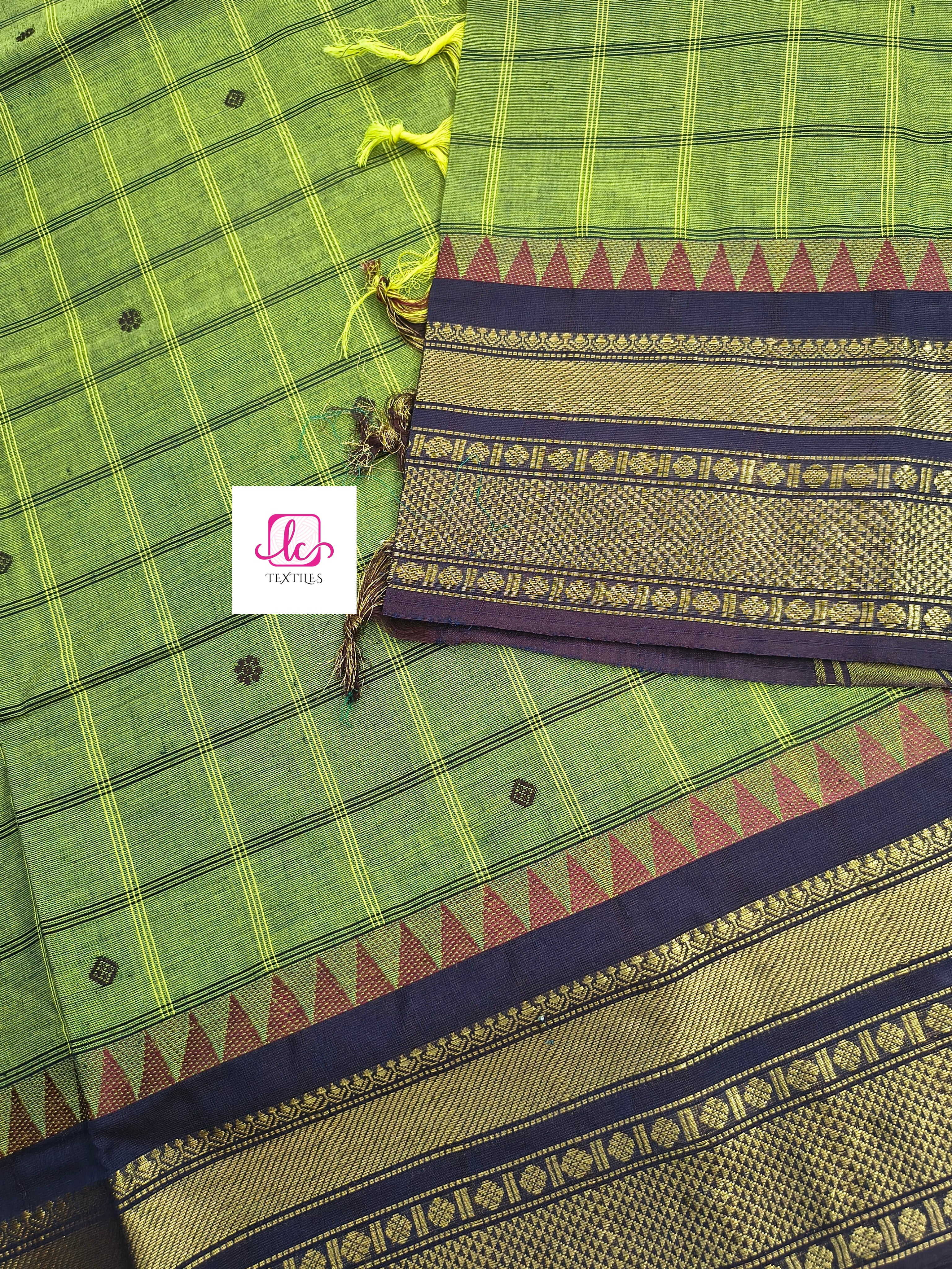 Kandangi Korvai Checks Butta-Lemon yellow mixed maroon dual tone- KKCB74