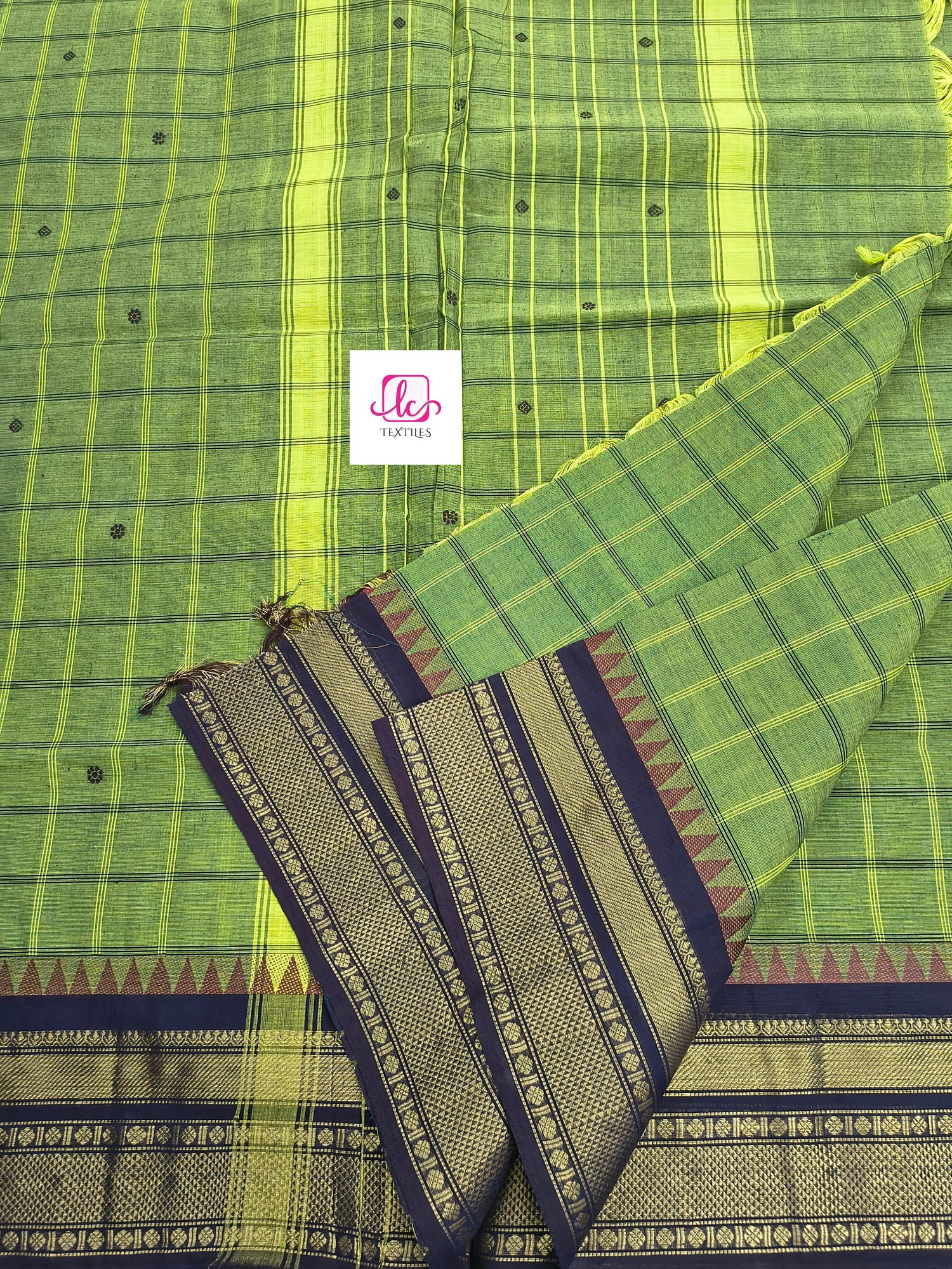 Kandangi Korvai Checks Butta-Lemon yellow mixed maroon dual tone- KKCB74