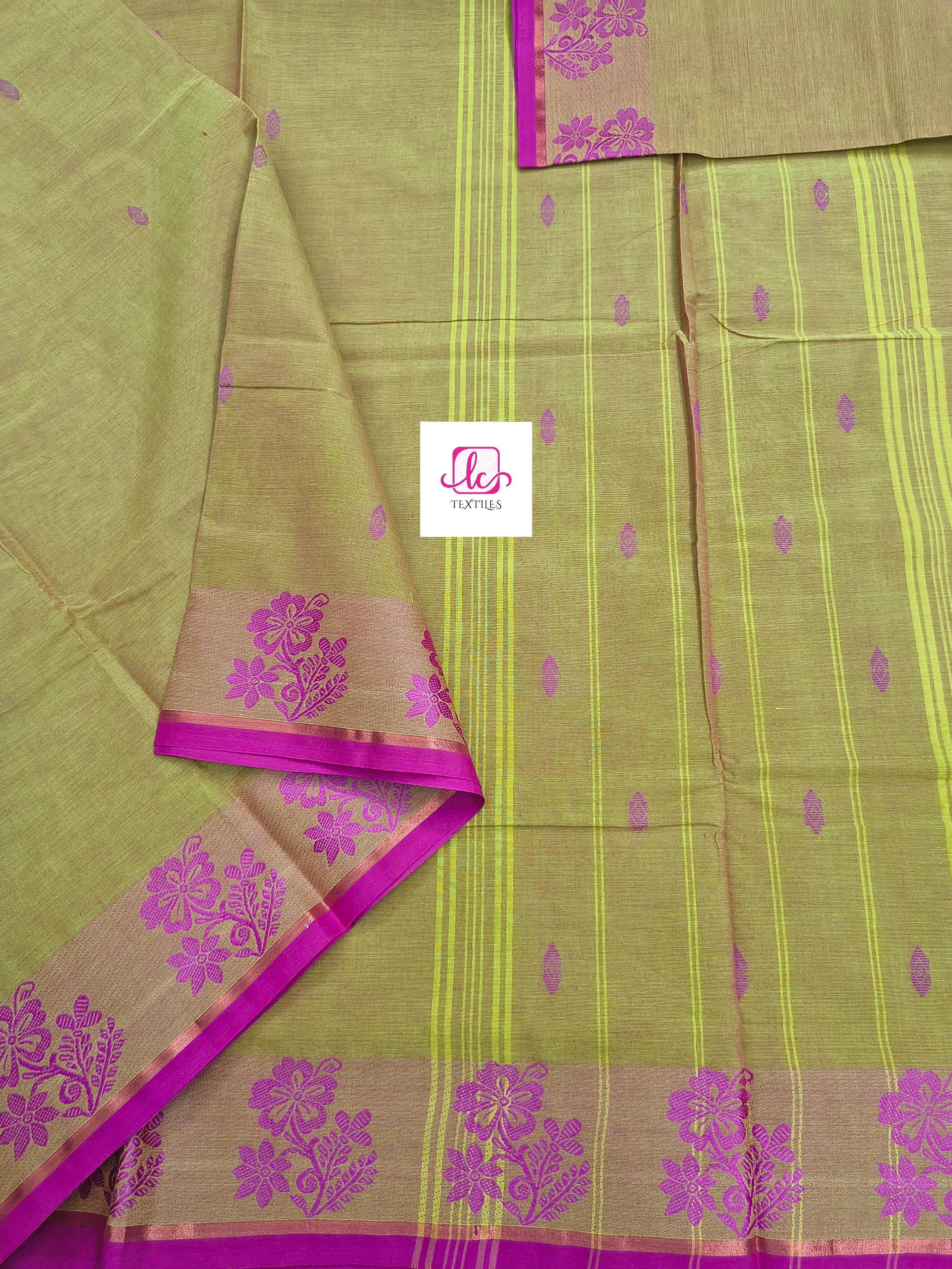 Chettinad Cotton - Office Wear -Neon green mixed pink dual tone- CCOW56