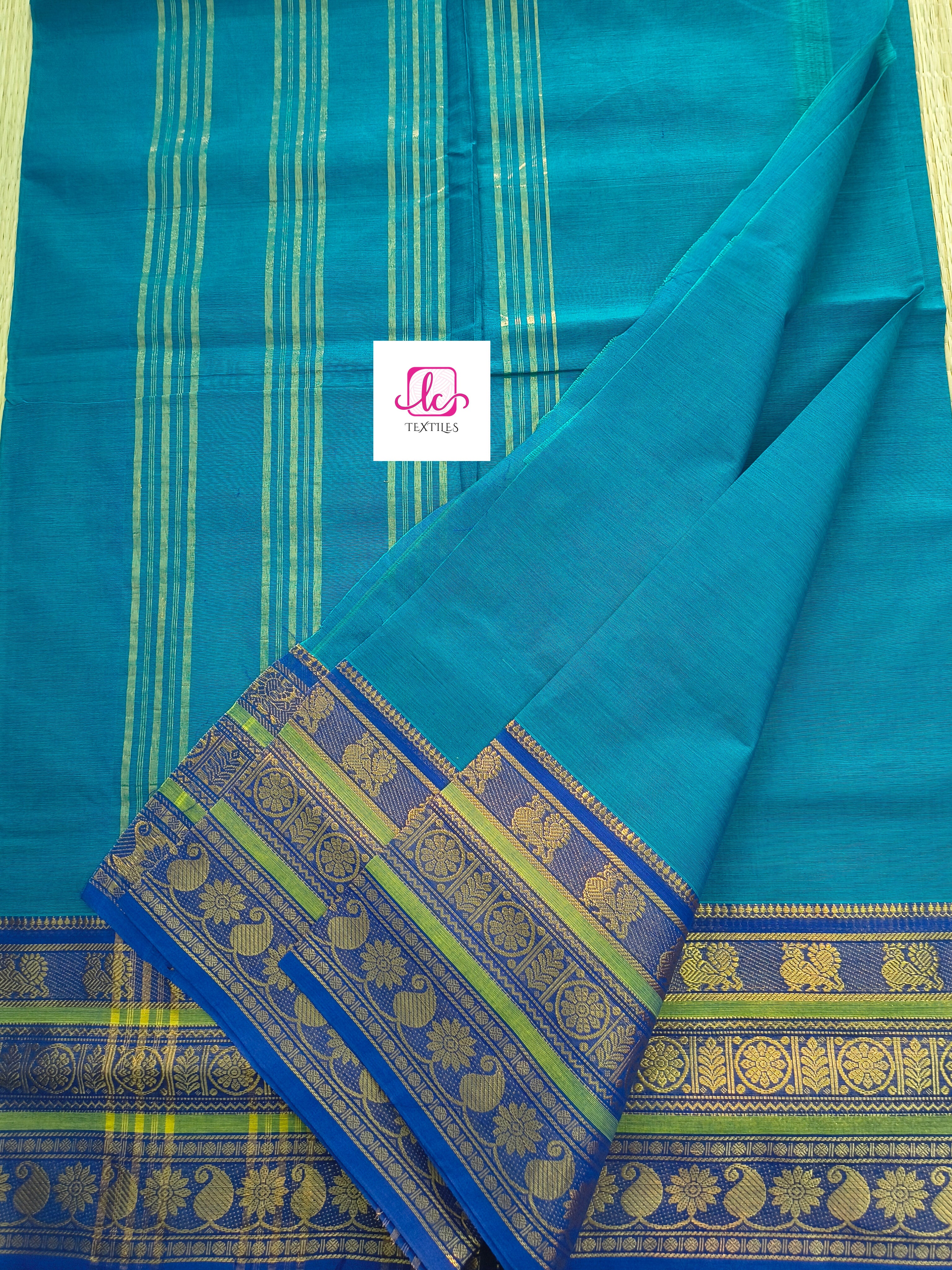 Kanchi Cotton - All Day Fusion -Rama green mixed dark blue- KCAF72