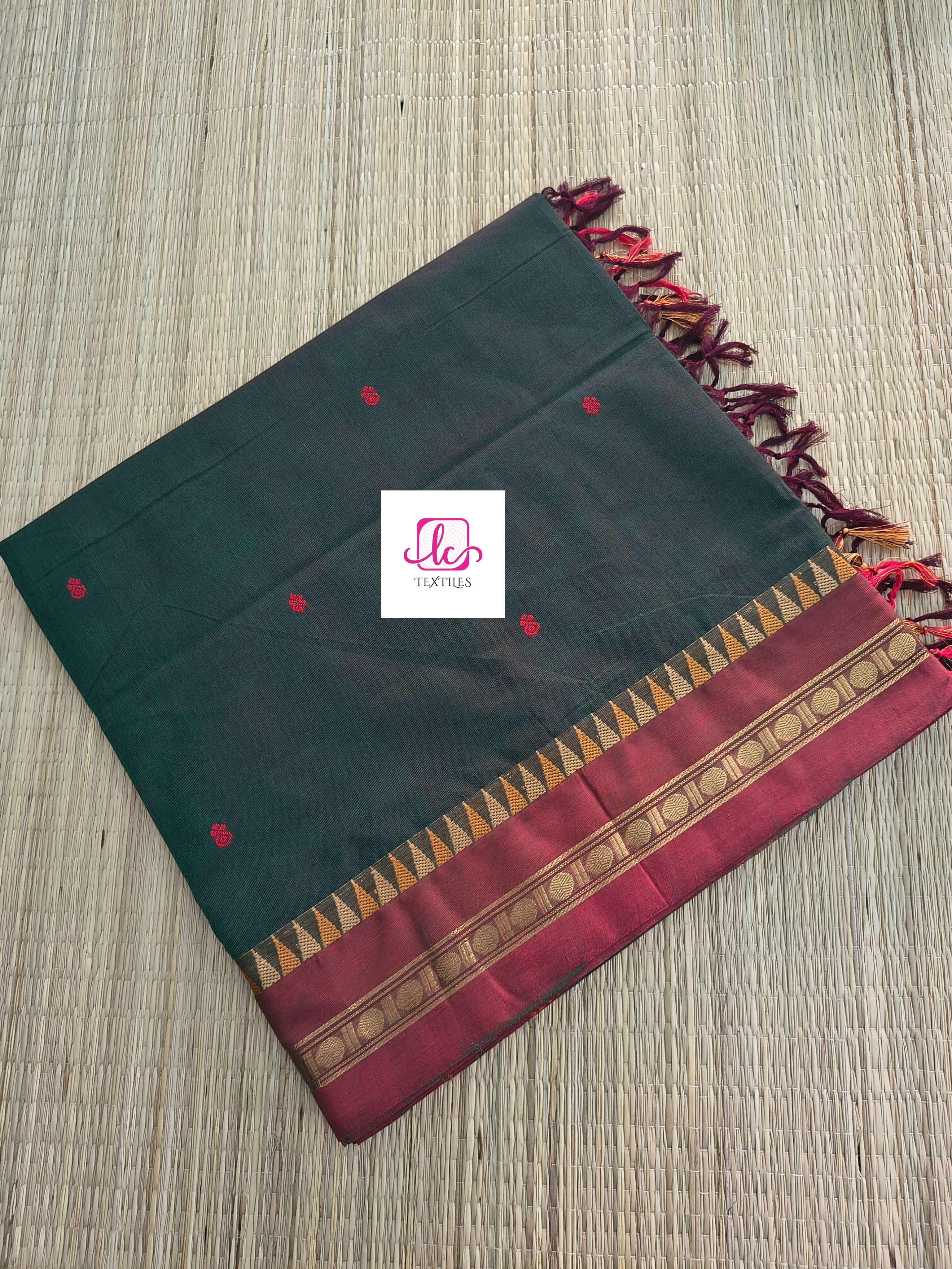 Kanchi Cotton - Festival Fusion -Green mixed red dual tone- KCFB178