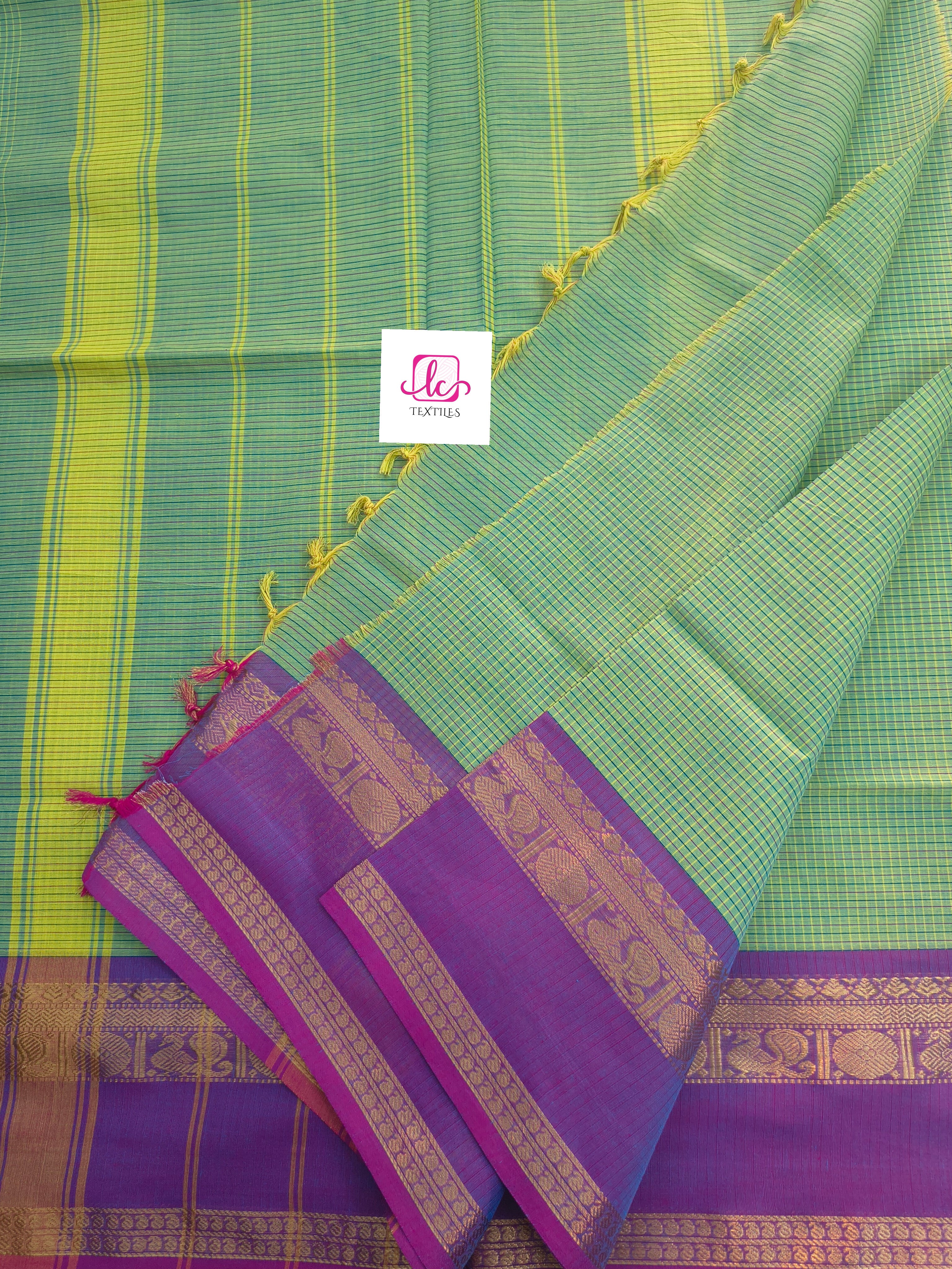 Kandangi Korvai Checks -Lemon yellow mixed blue dual tone- KKC77