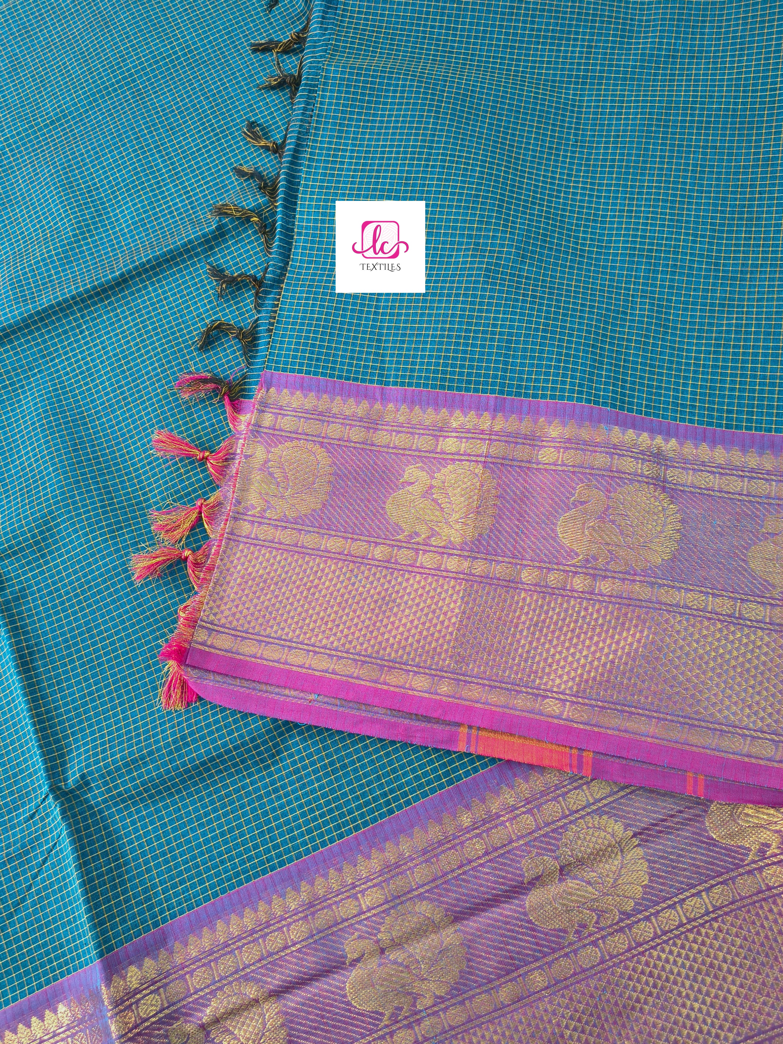 Kandangi Korvai Checks -peacock blue- KKC78