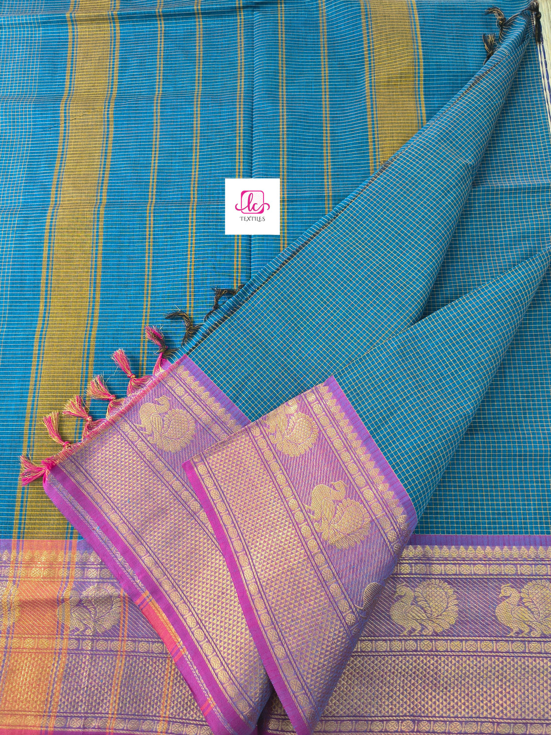 Kandangi Korvai Checks -peacock blue- KKC78