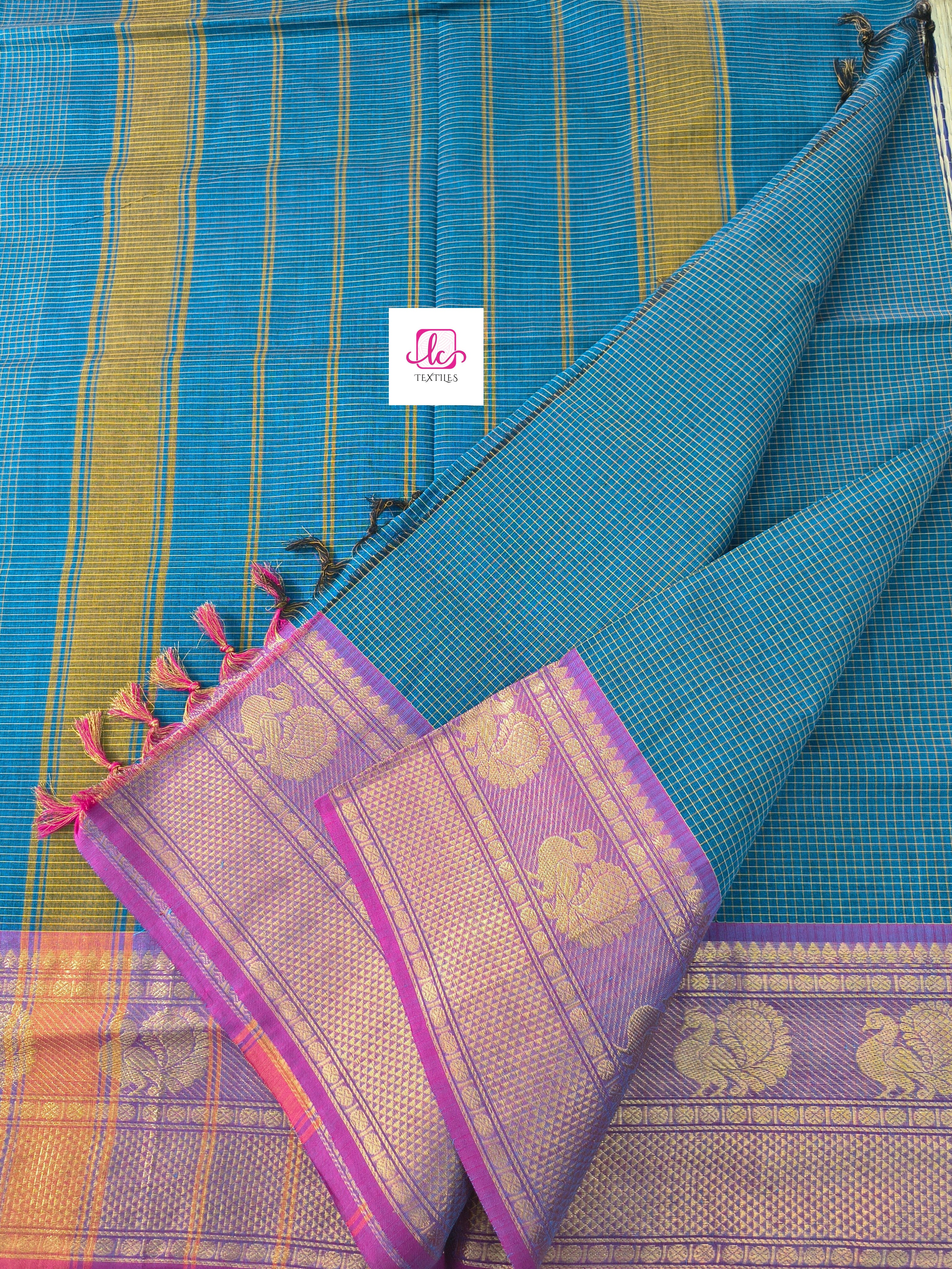 Kandangi Korvai Checks -peacock blue- KKC78