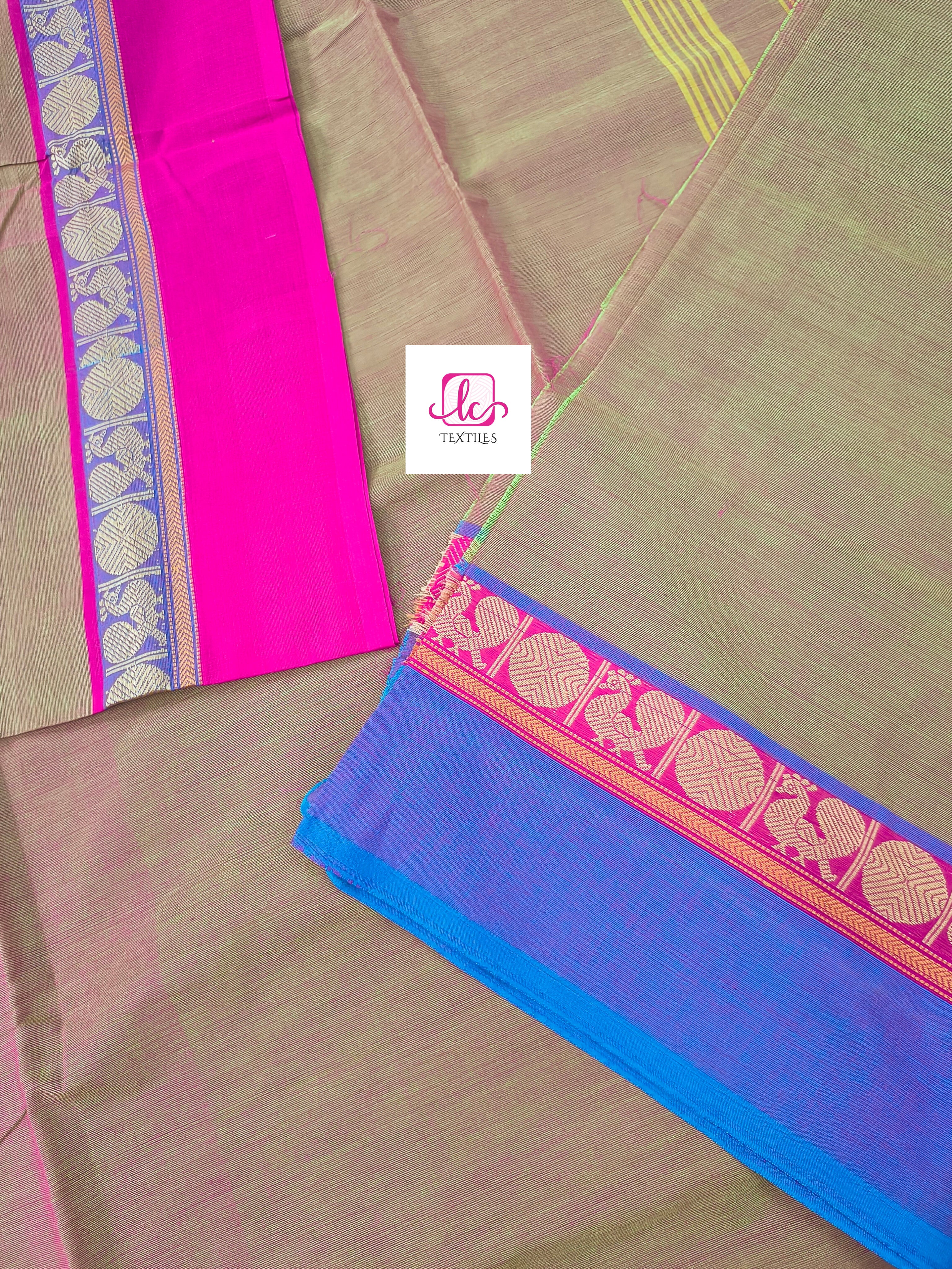 Chettinad Cotton -Daily Wear -Neon green mixed pink dual tone- CDW144