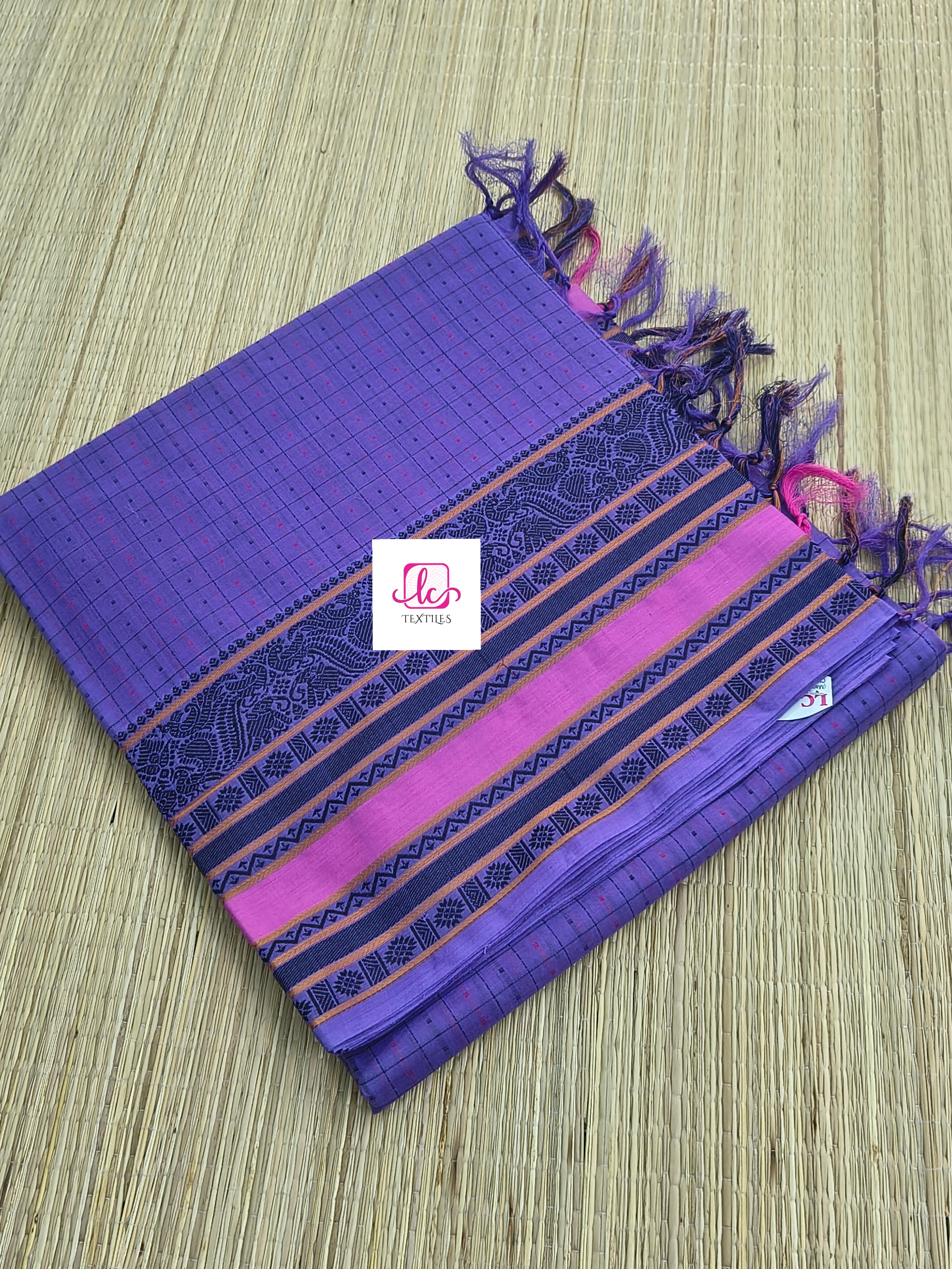 Heritage Handwoven cotton -Lakshadeepam-Lavender -HC20
