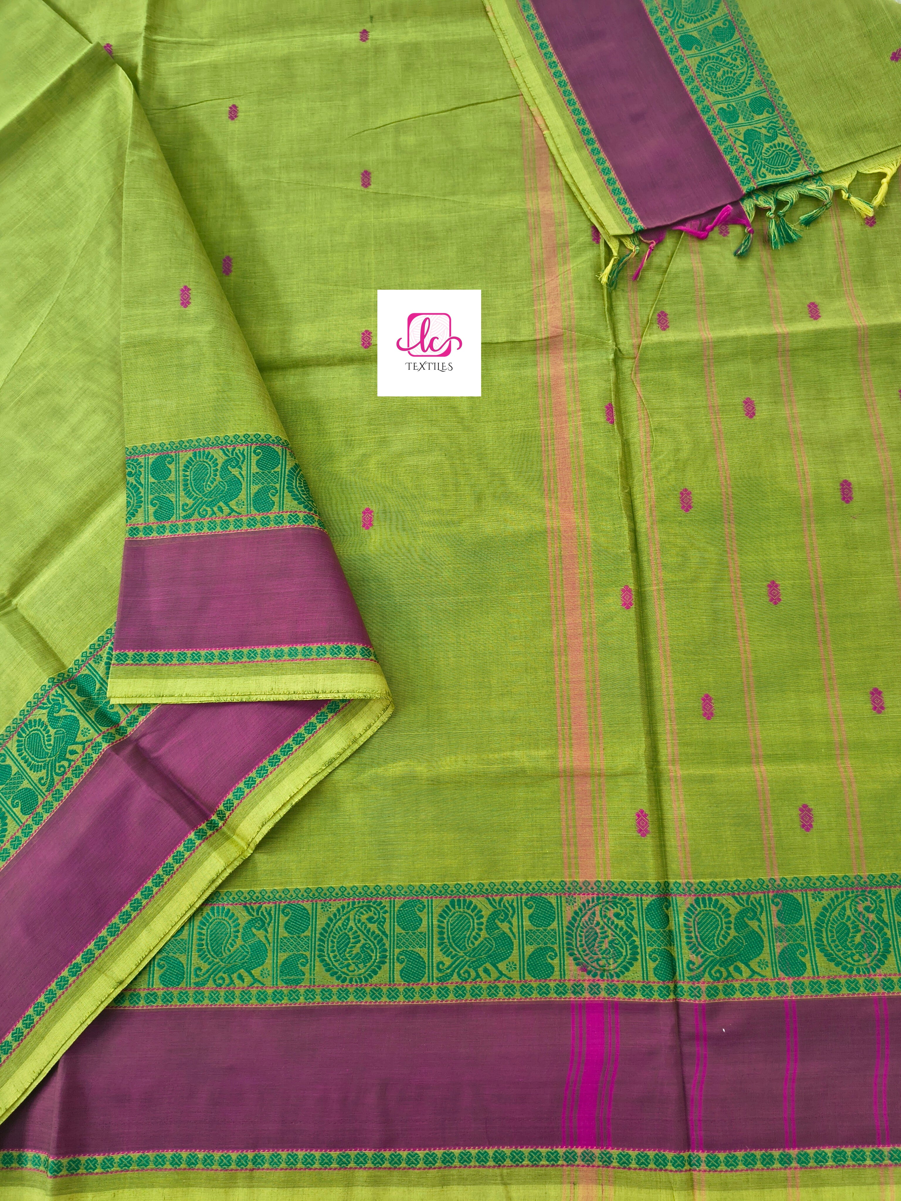 Chettinad Cotton -Office Wear -Lemon yellow mixed green - CCOW58