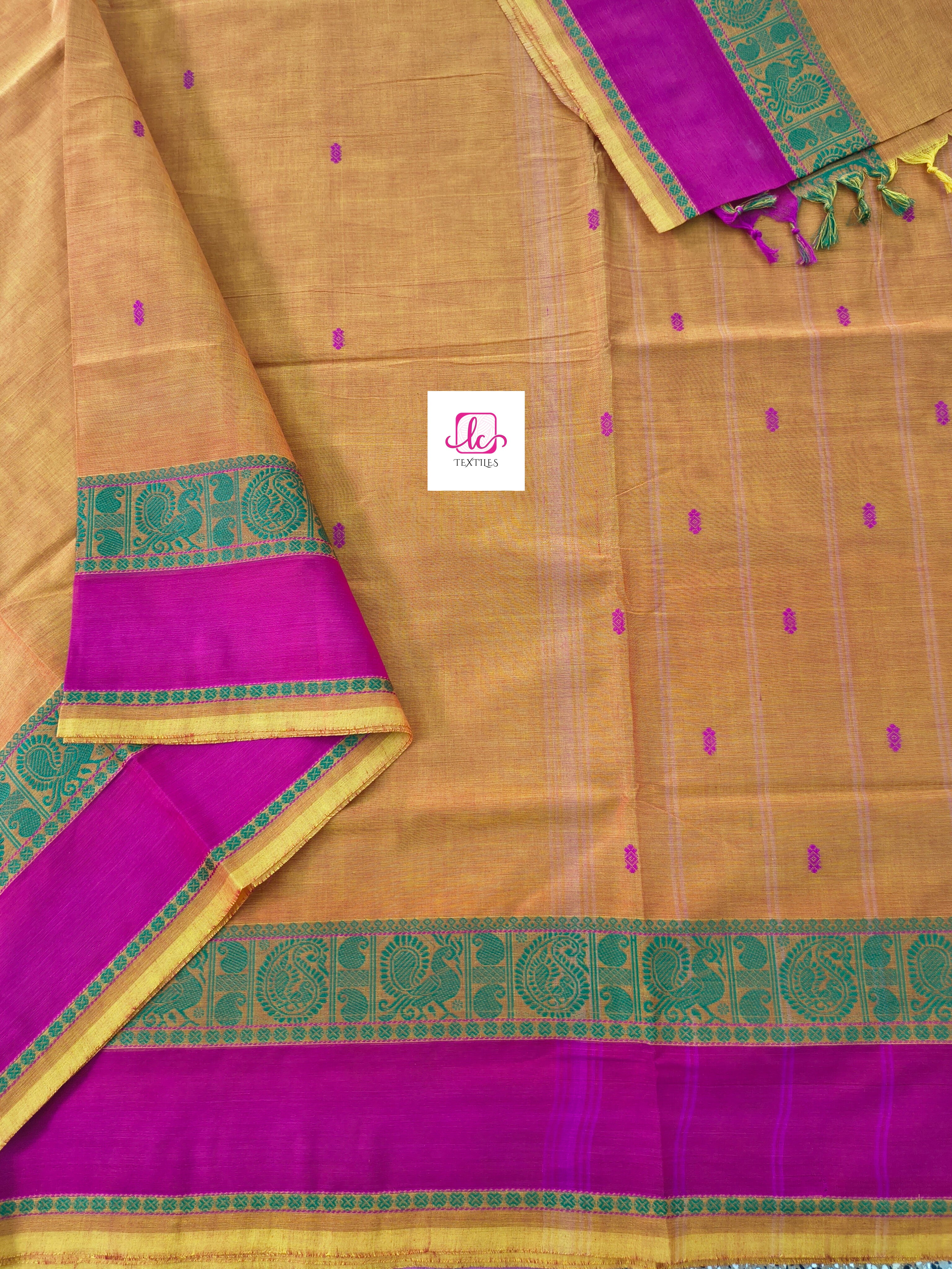 Chettinad Cotton -Office Wear -Lemon yellow mixed pink dual tone- CCOW61