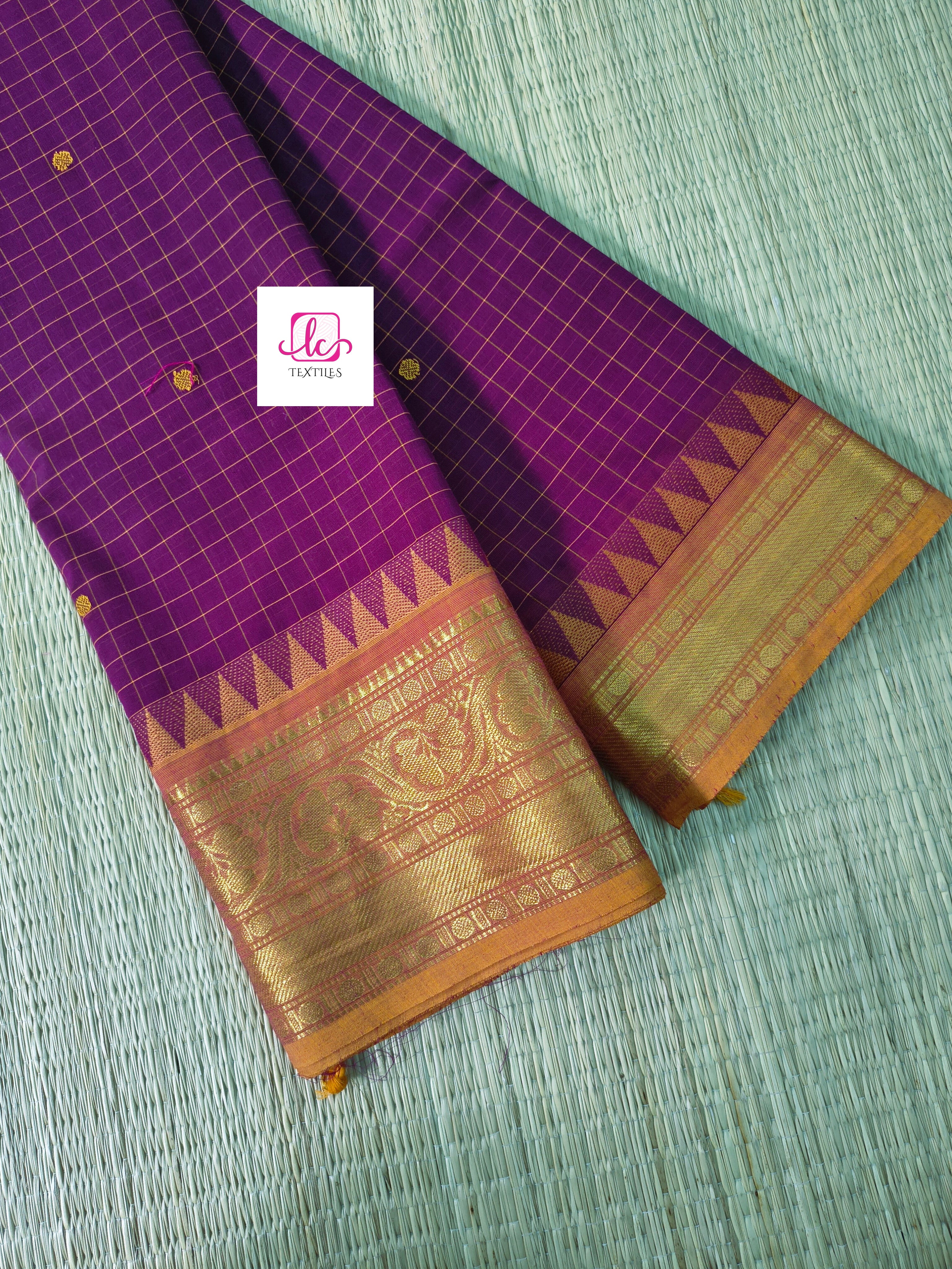 Kandangi Korvai Checks Butta-Purple- KKCB88