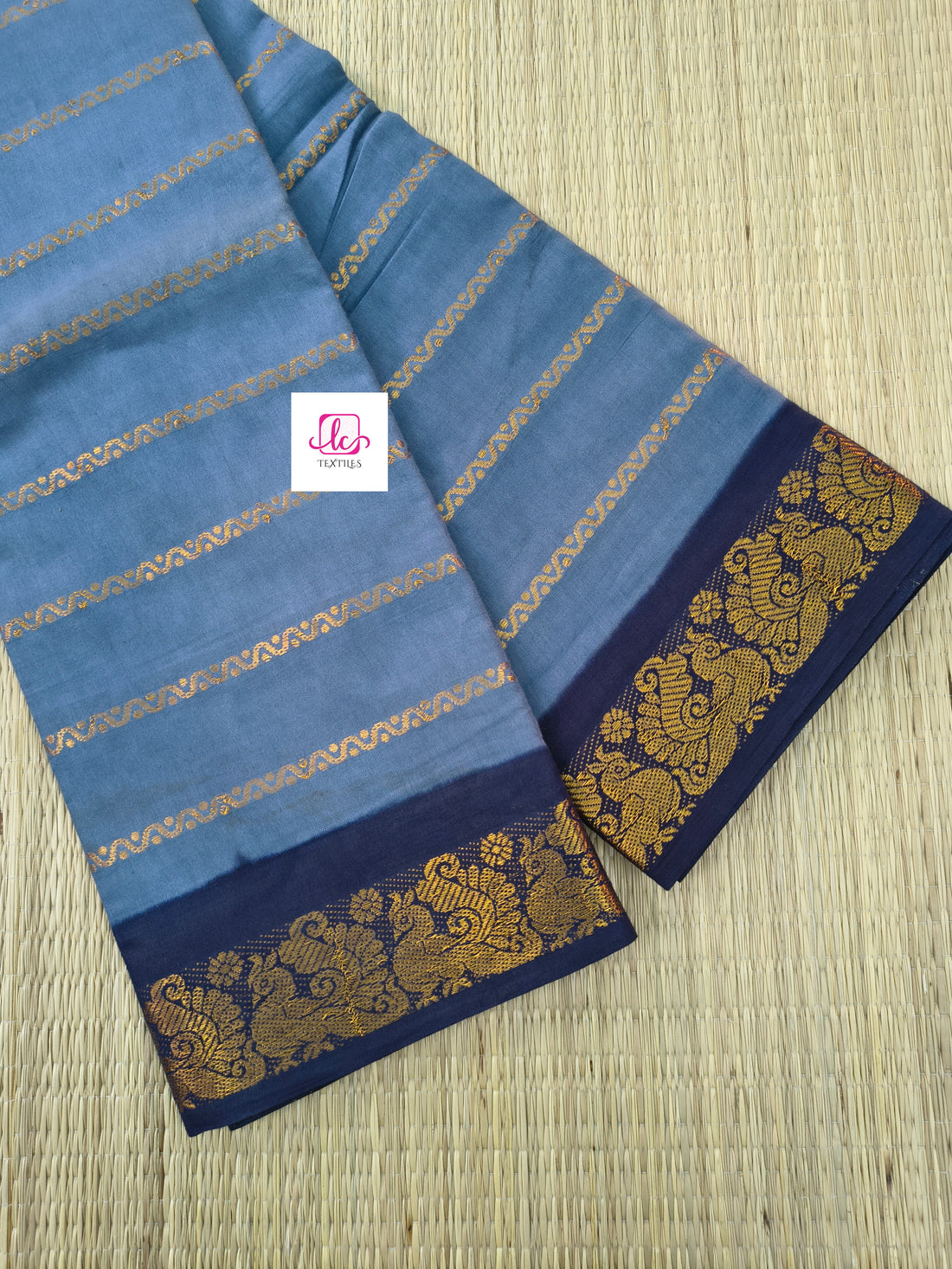 Madurai Sungudi Cotton - Veldhari- Bluish grey- MS74