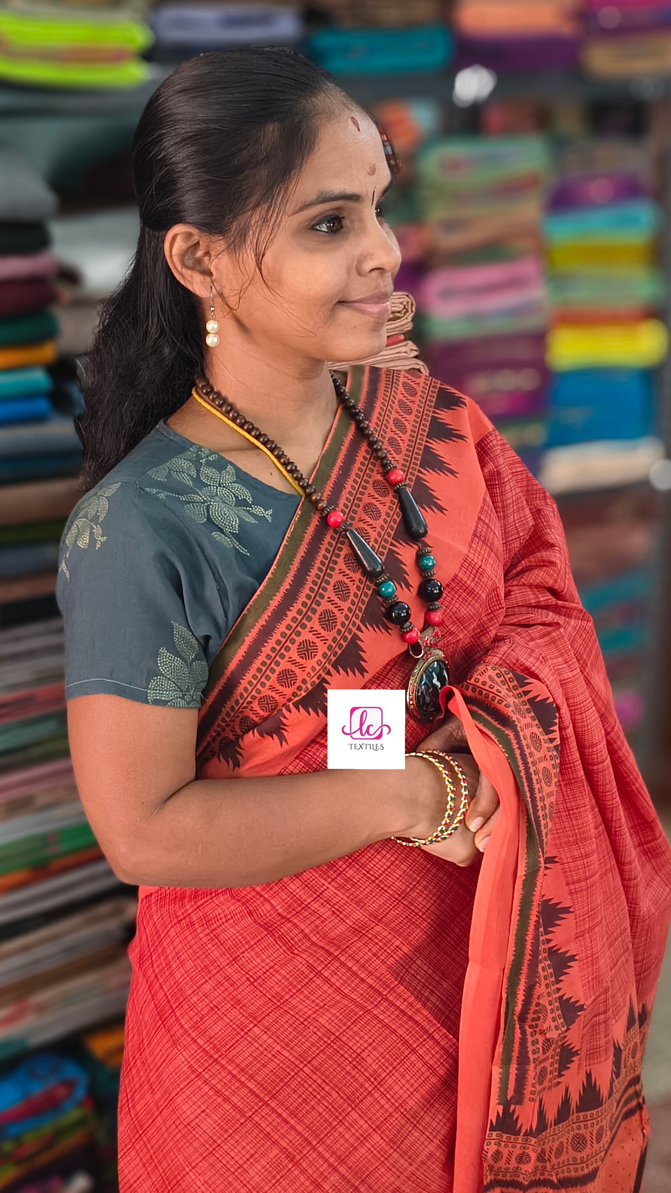 Madurai Sungudi Cotton -Terracotta Orange- MS80