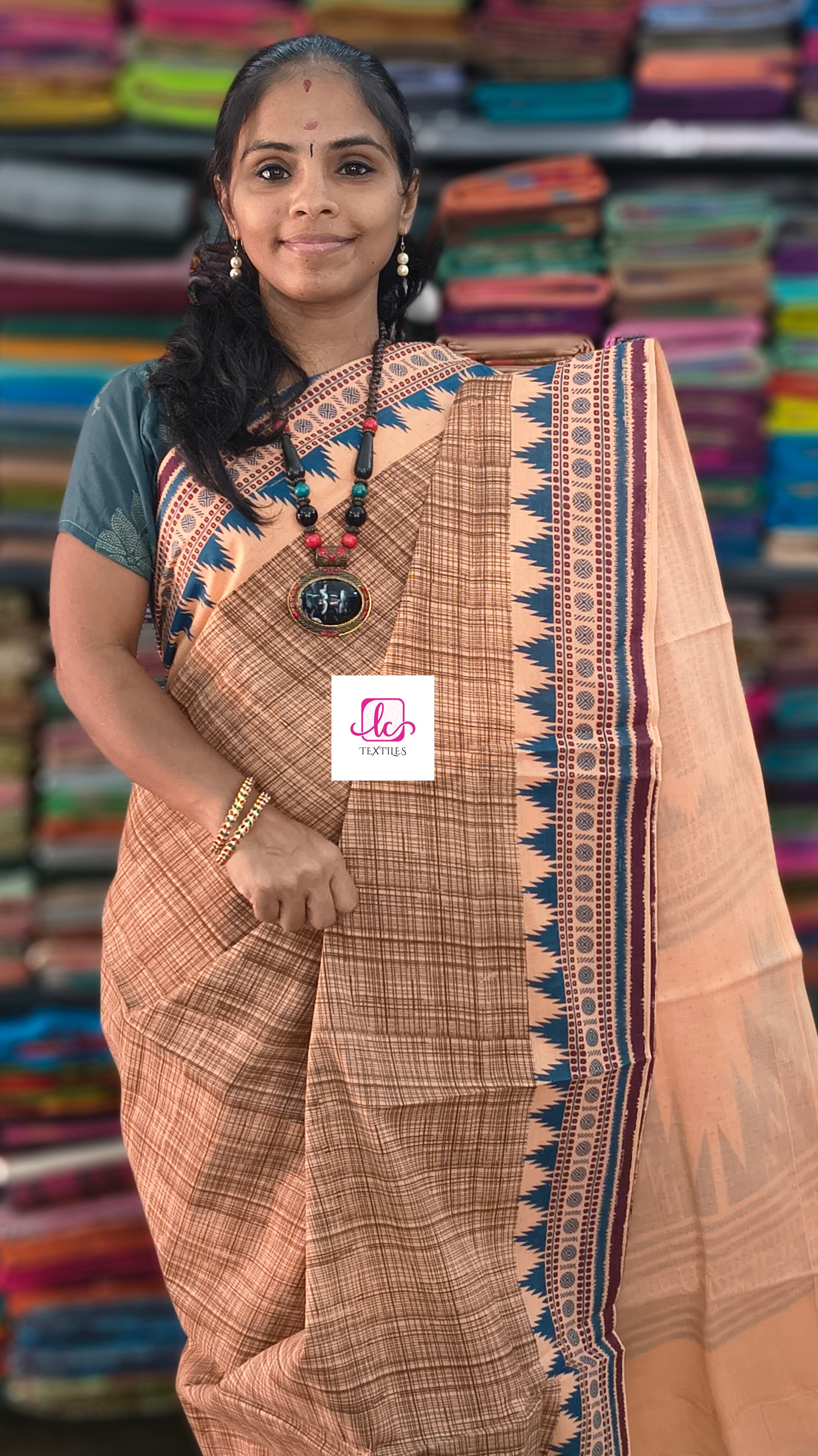 Madurai Sungudi Cotton -Pastal orange-MS86