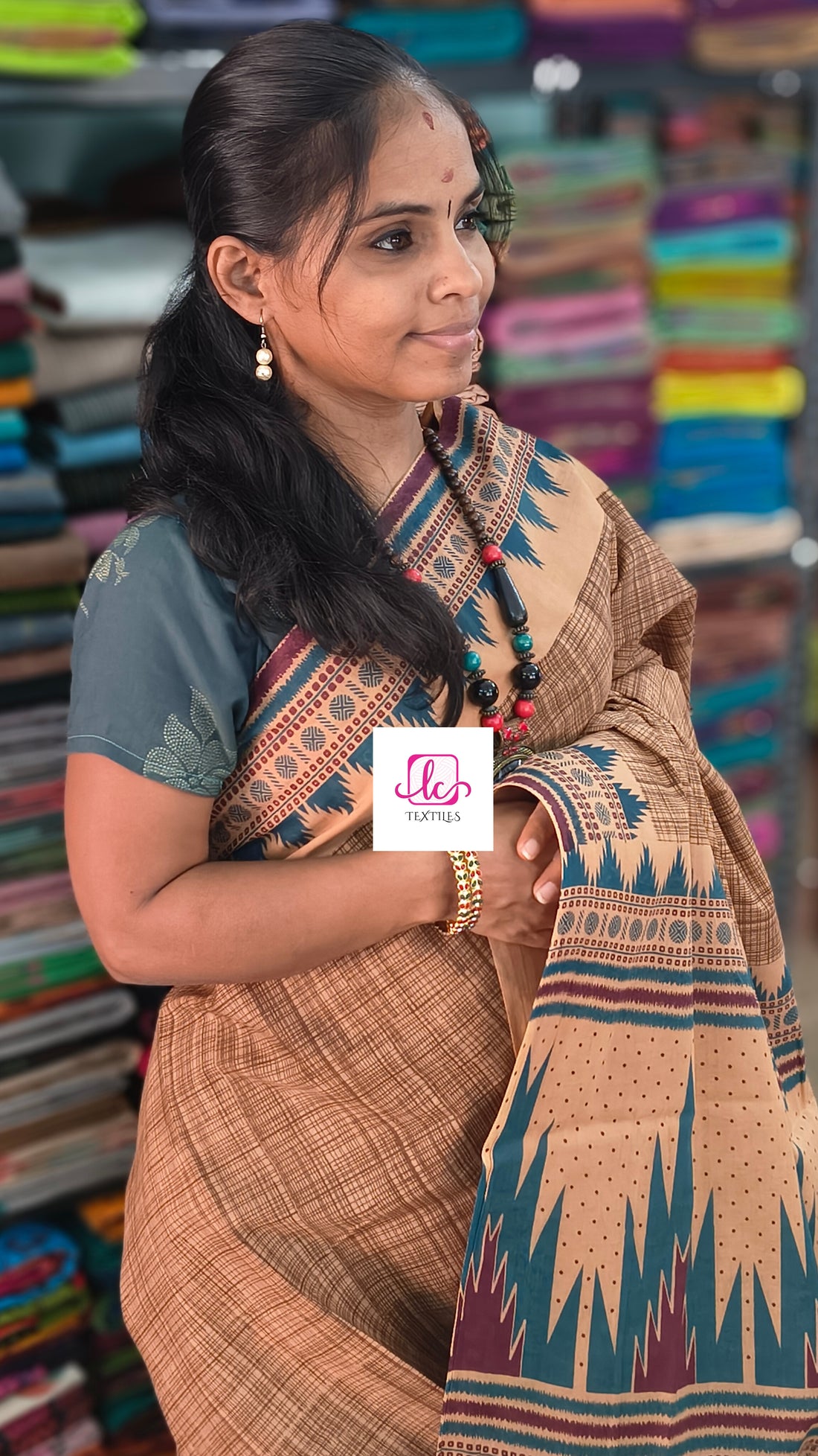 Madurai Sungudi Cotton -Pastal orange-MS86