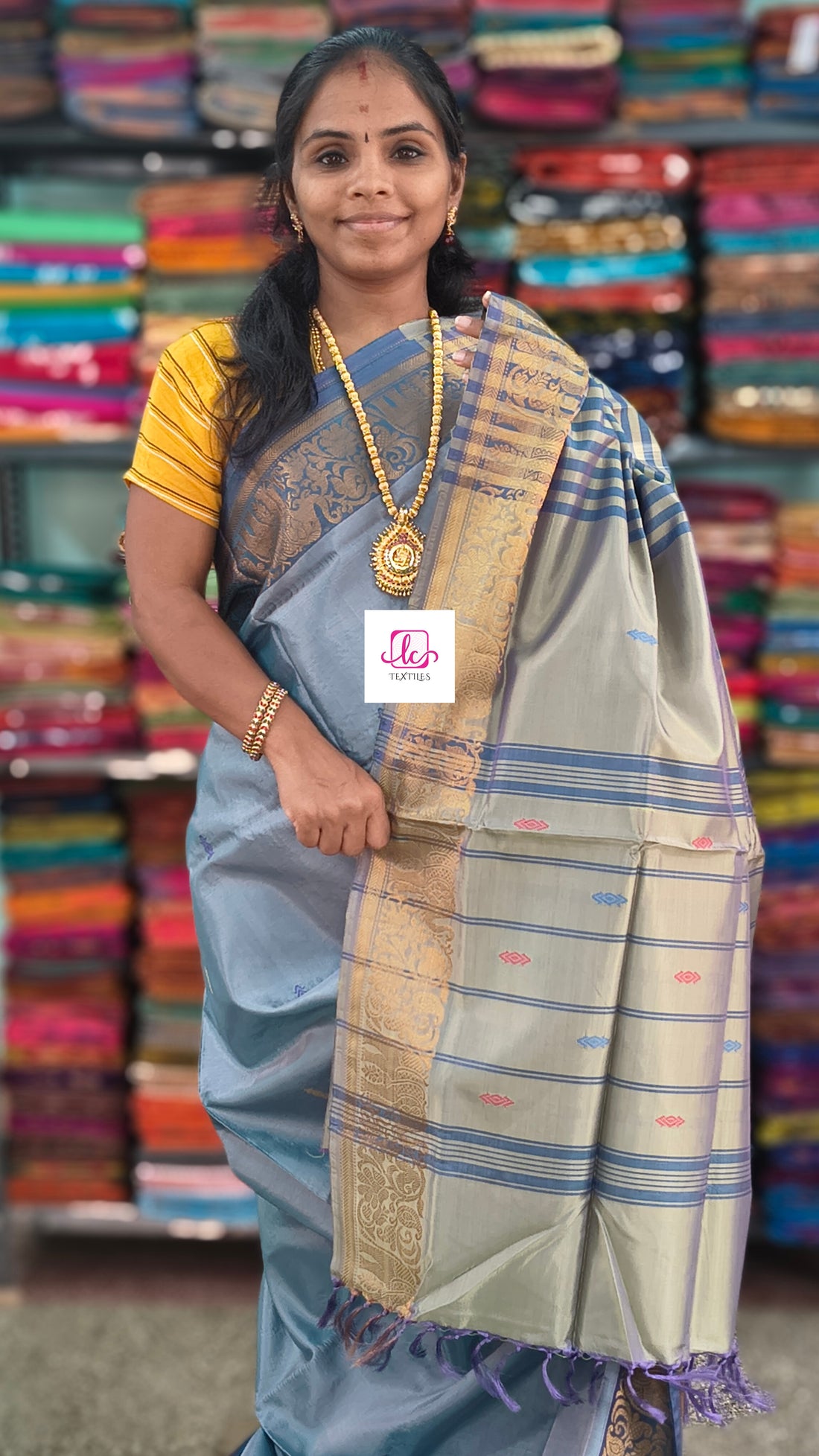 Banana pith silk saree -Ash blue -BPS14