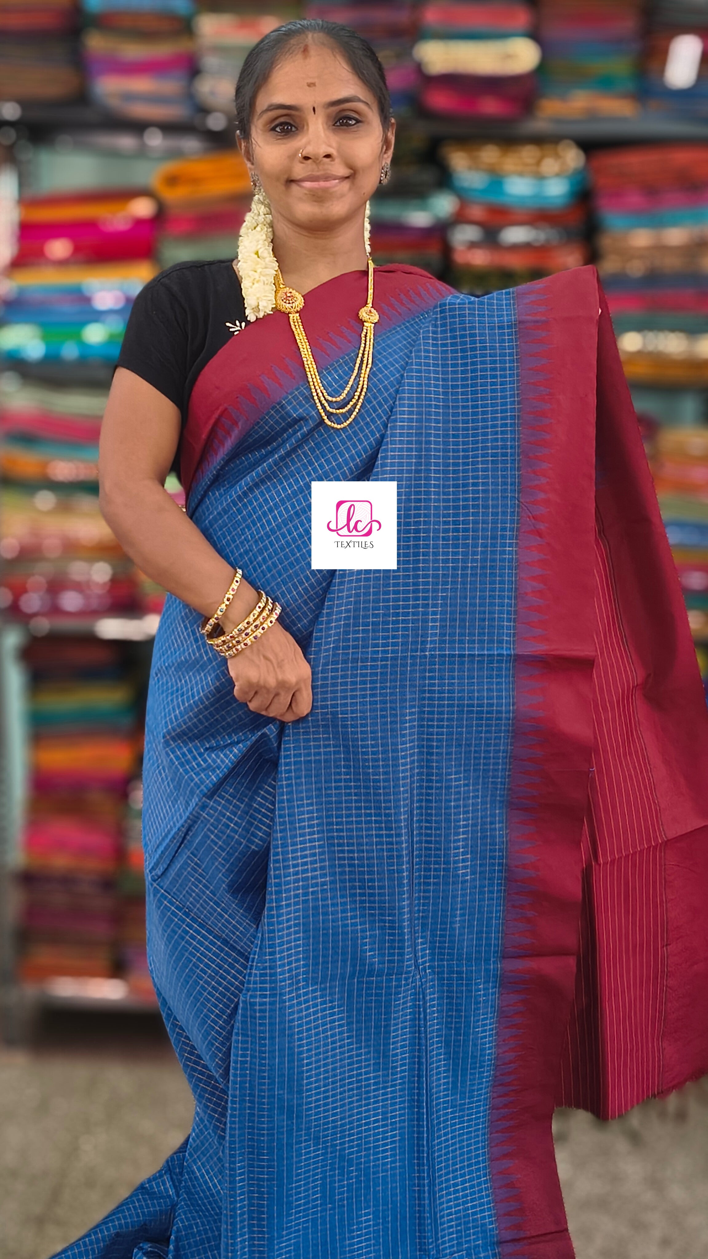 Kalyani cotton- checks-Deep steel blue- KC25