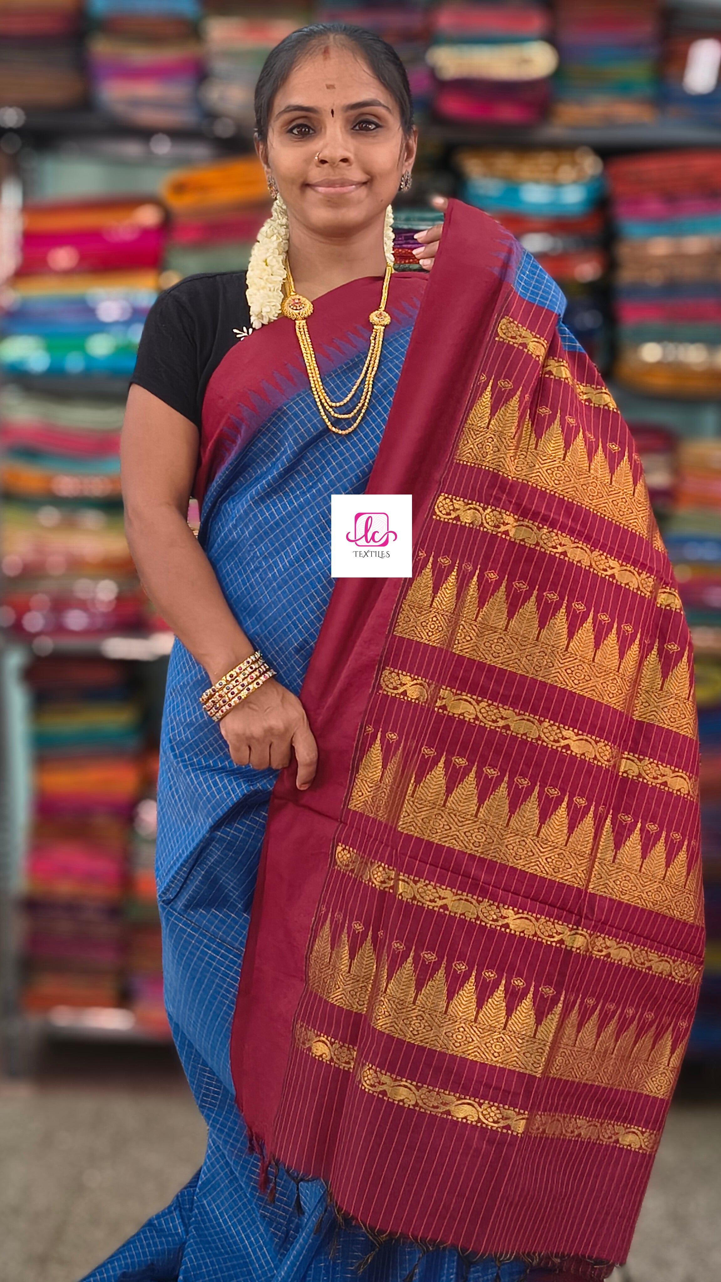 Kalyani cotton- checks-Deep steel blue- KC25