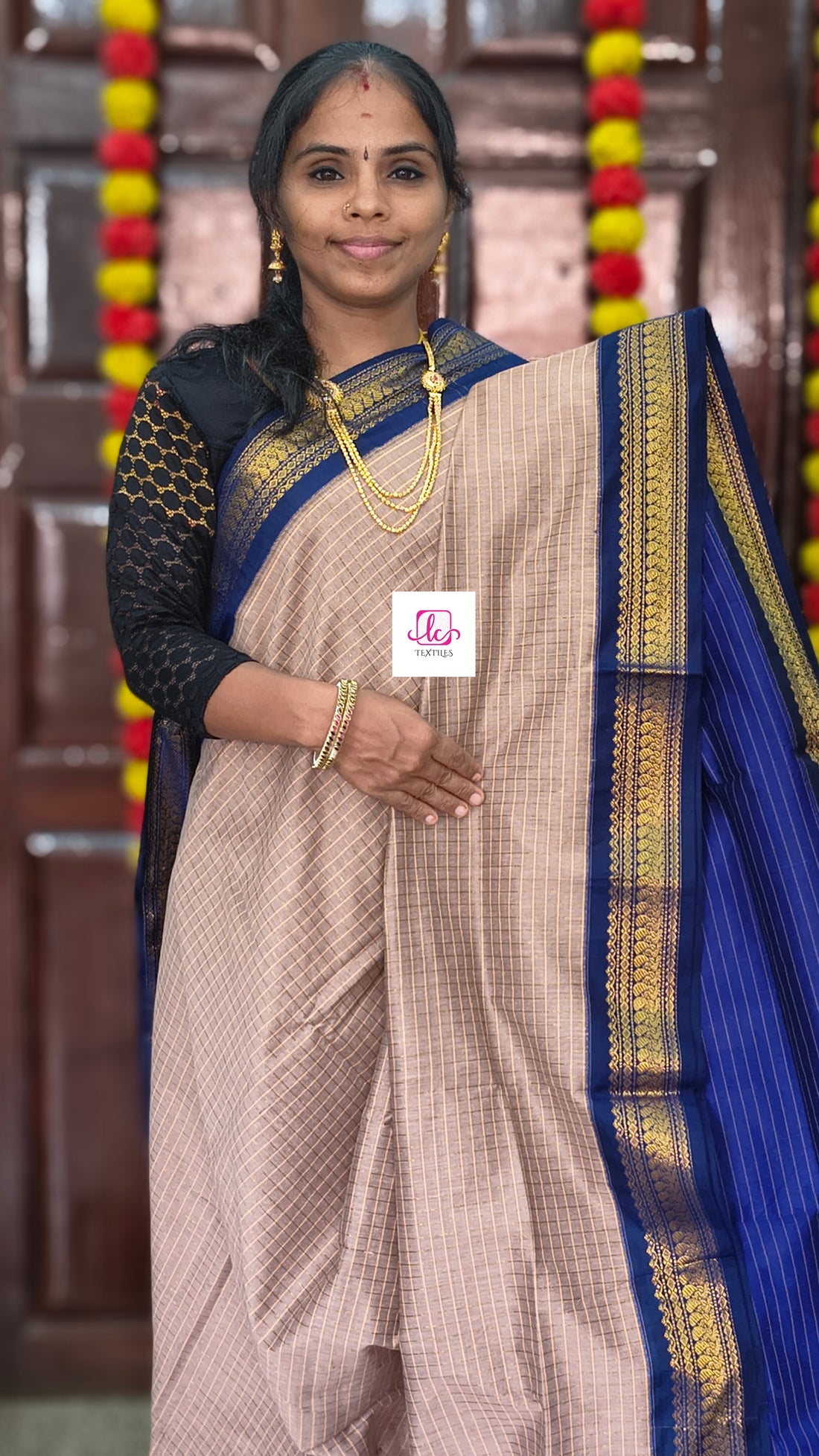 Kalyani cotton- checks-Taupe beige- KC28