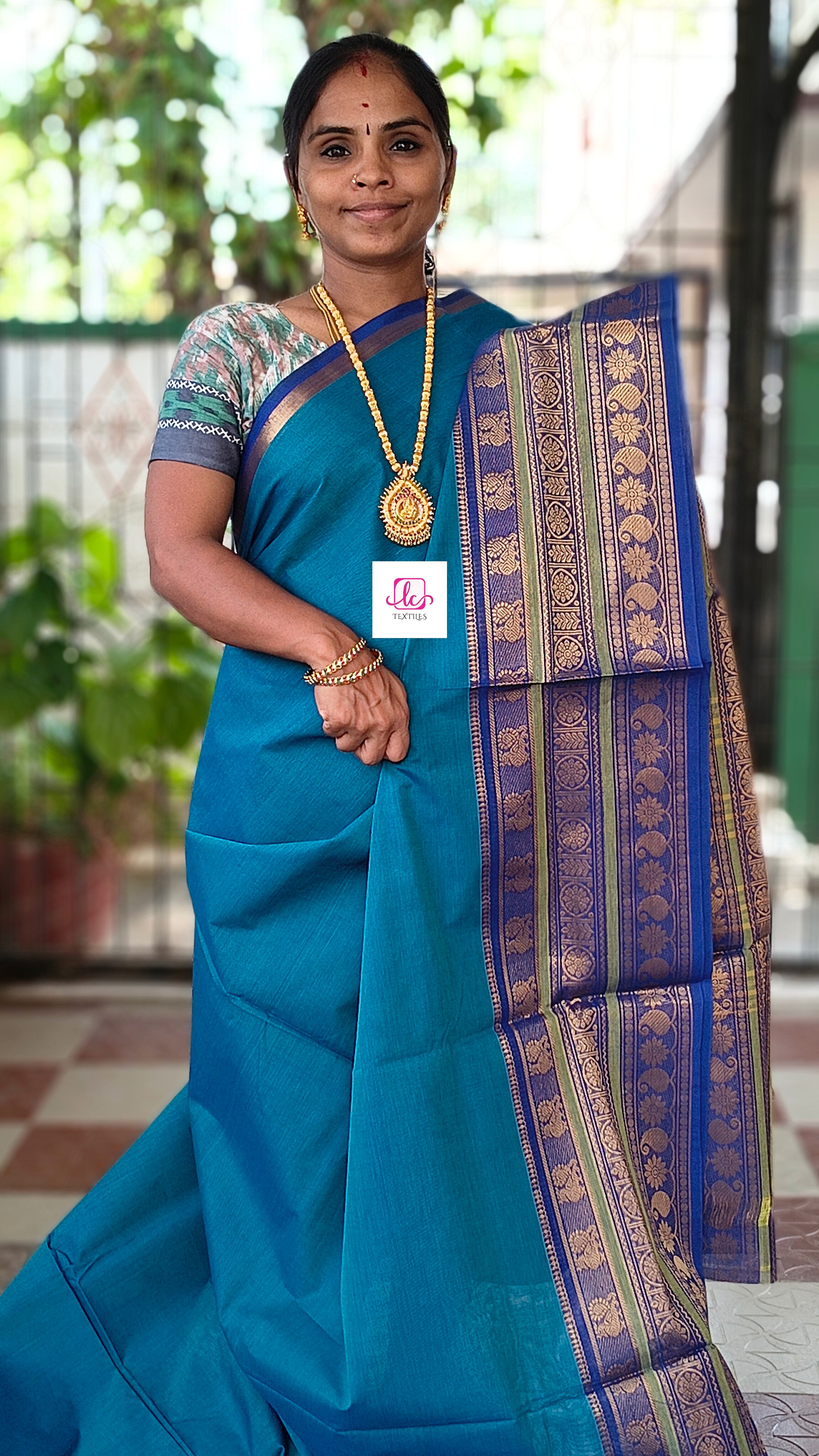 Kanchi Cotton - All Day Fusion -Rama green mixed dark blue- KCAF72