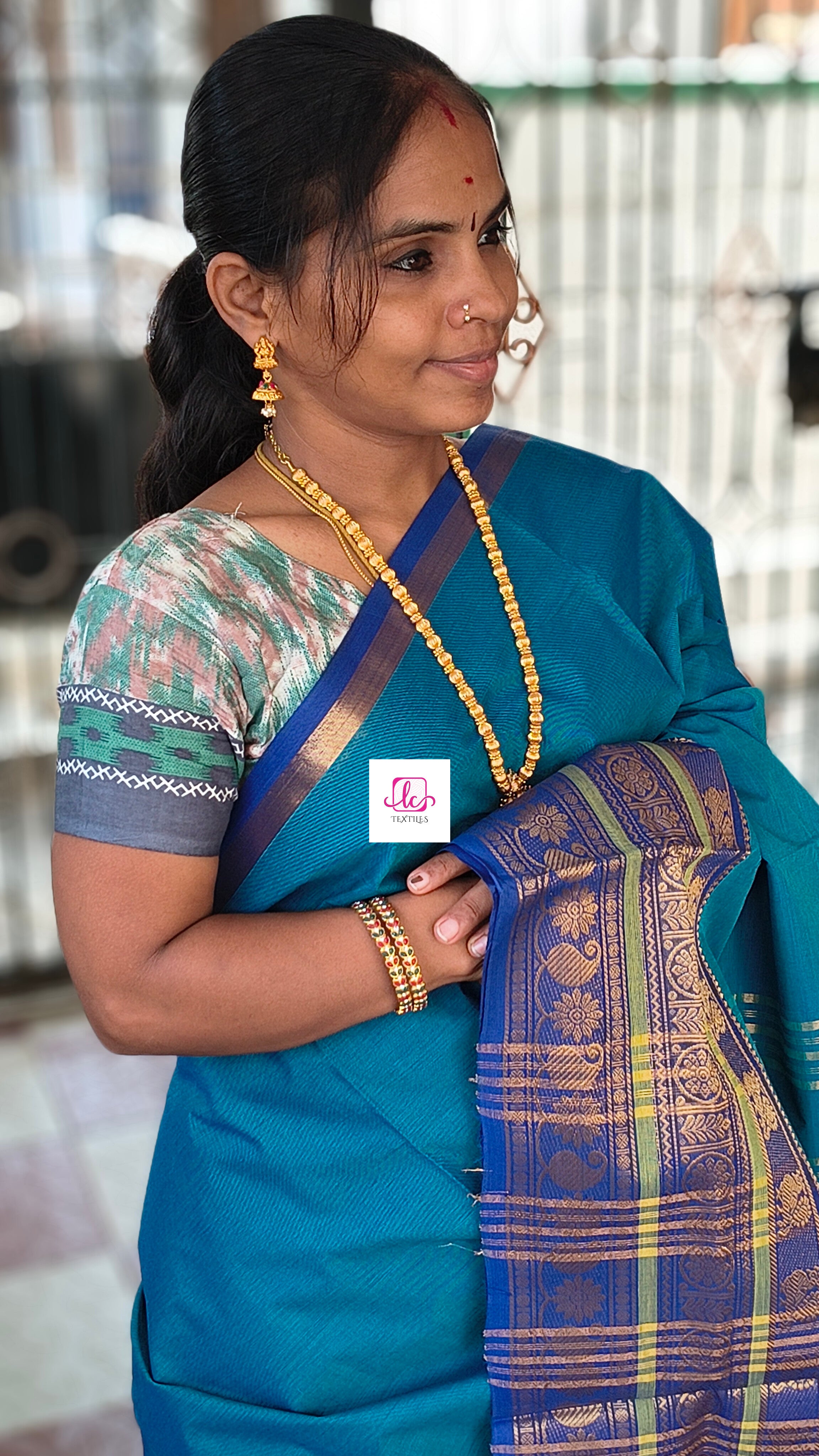 Kanchi Cotton - All Day Fusion -Rama green mixed dark blue- KCAF72