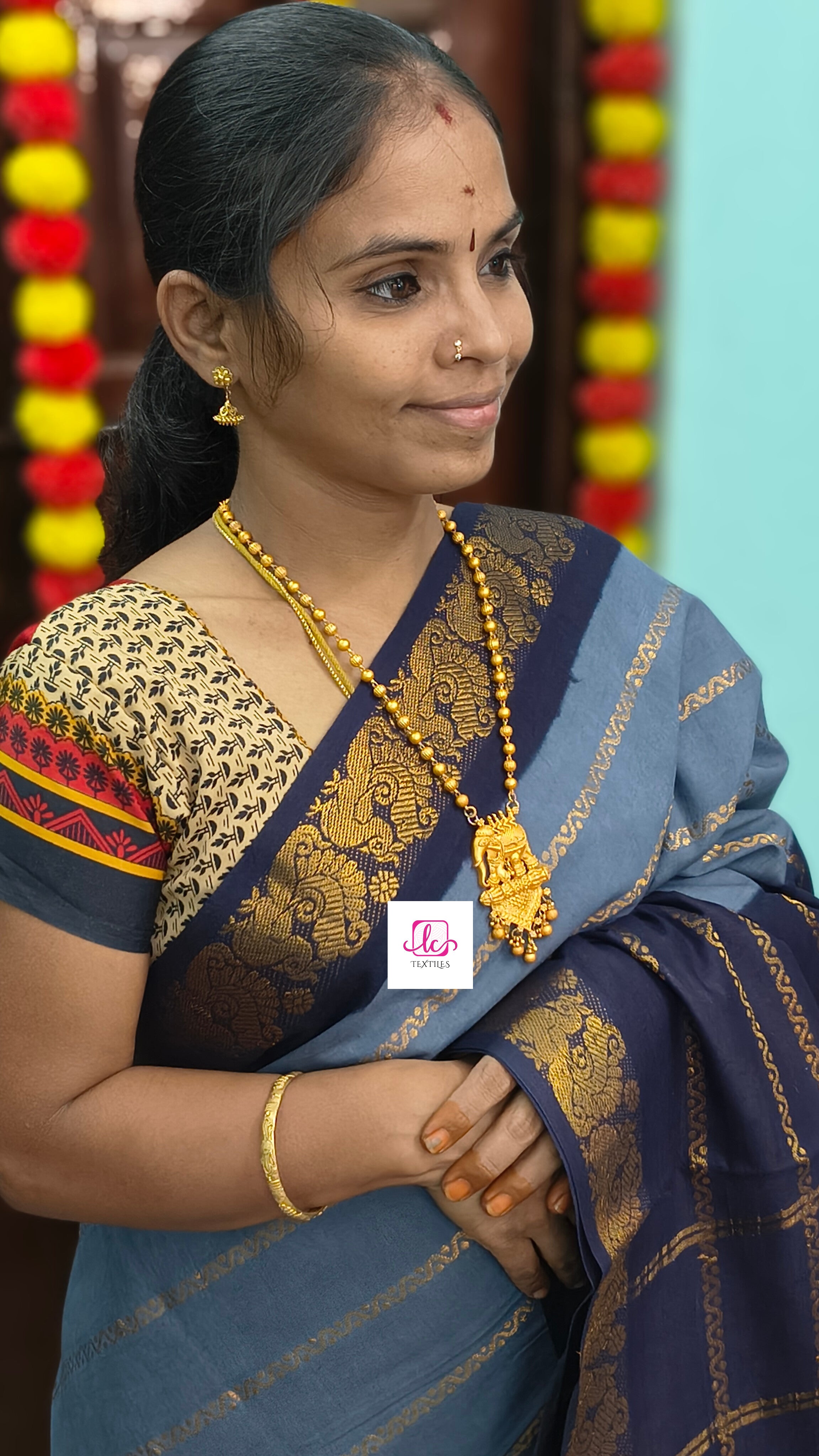 Madurai Sungudi Cotton - Veldhari- Bluish grey- MS74