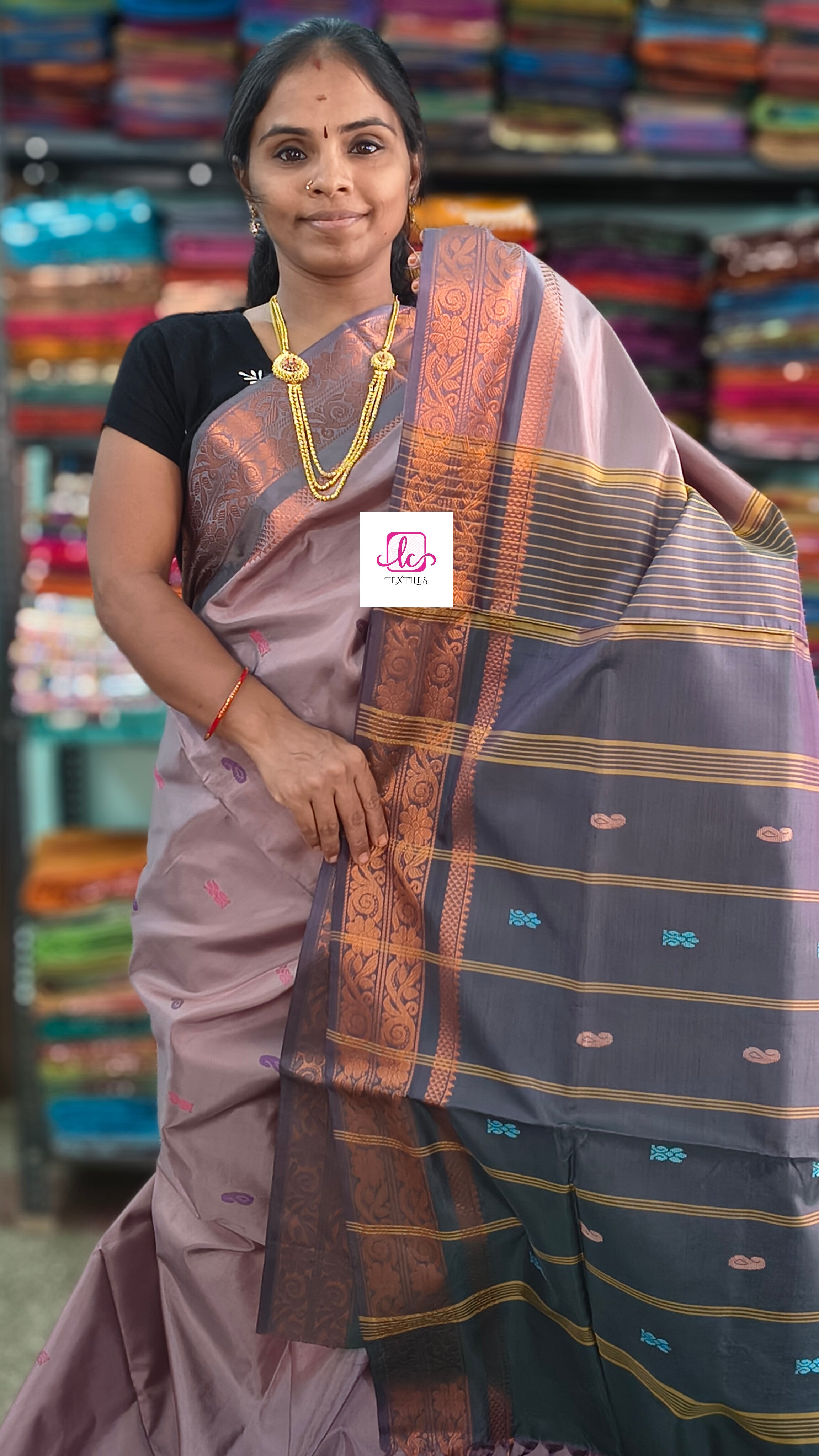 Banana pith silk saree - Dusty Mauve or Mushroom Grey -BPS34