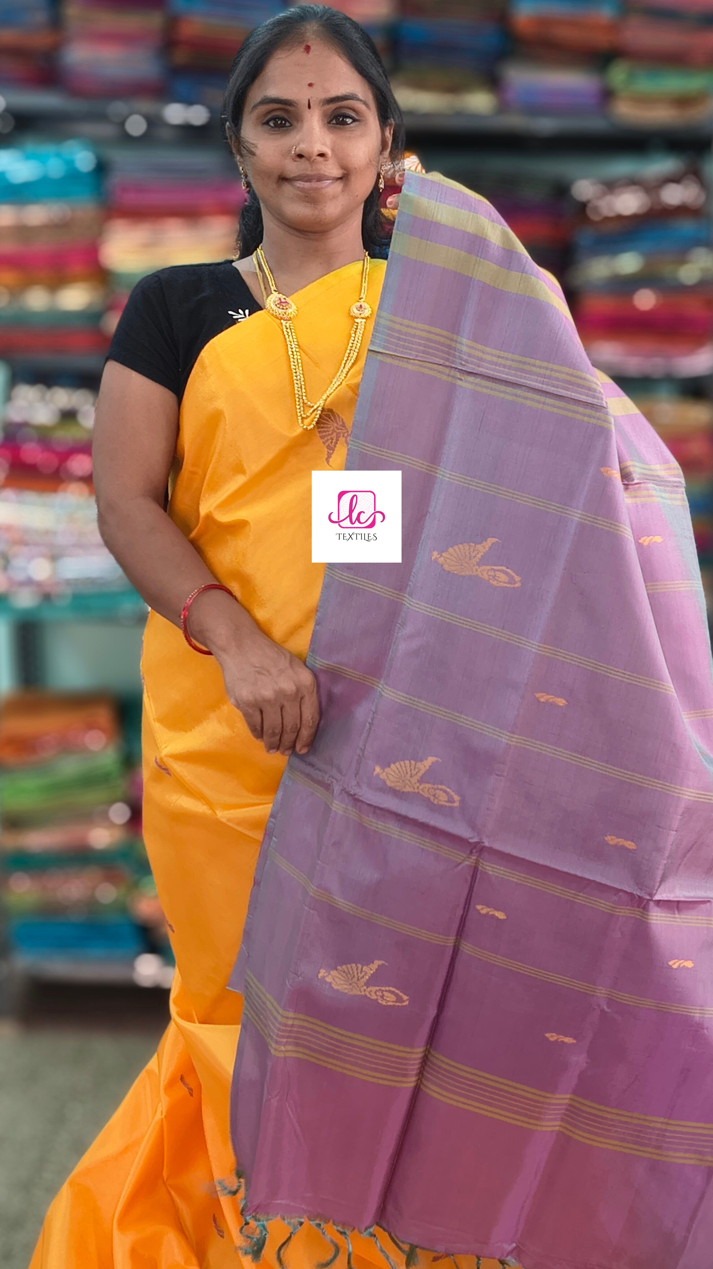 Banana pith silk saree -Mango yellow-BPS20