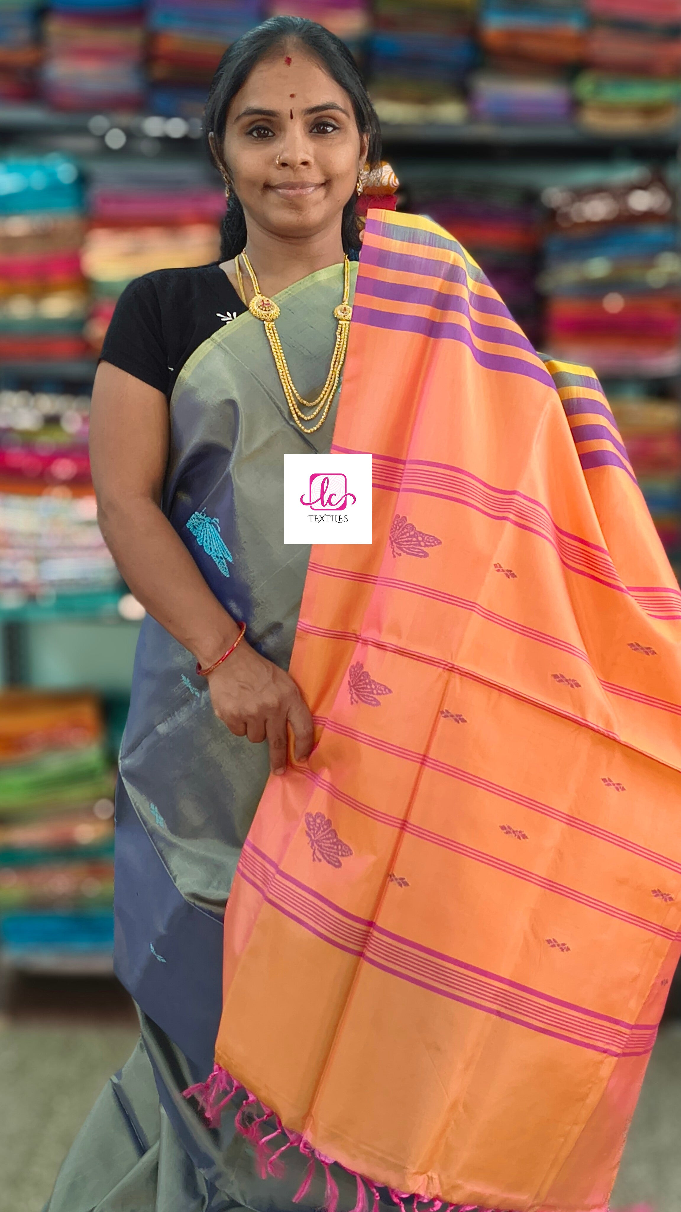 Banana pith silk saree -Smoky Grey / Ash Grey (with a slight Olive-Green undertone)-BPS27