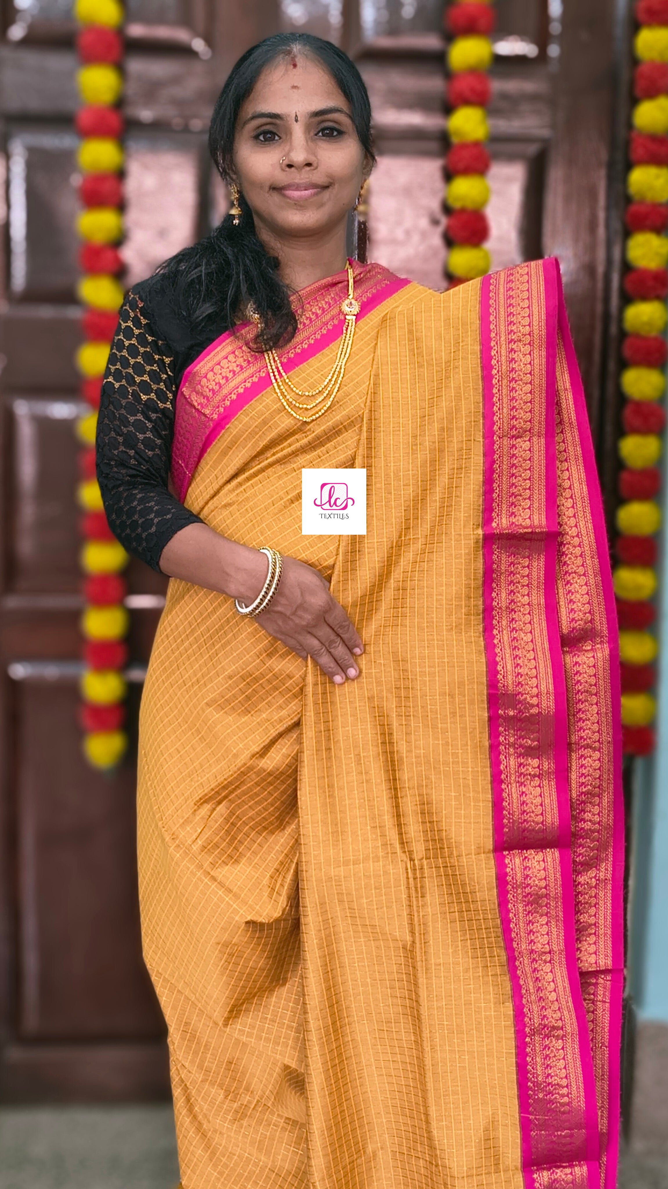 Kalyani cotton checks Mustard yellow