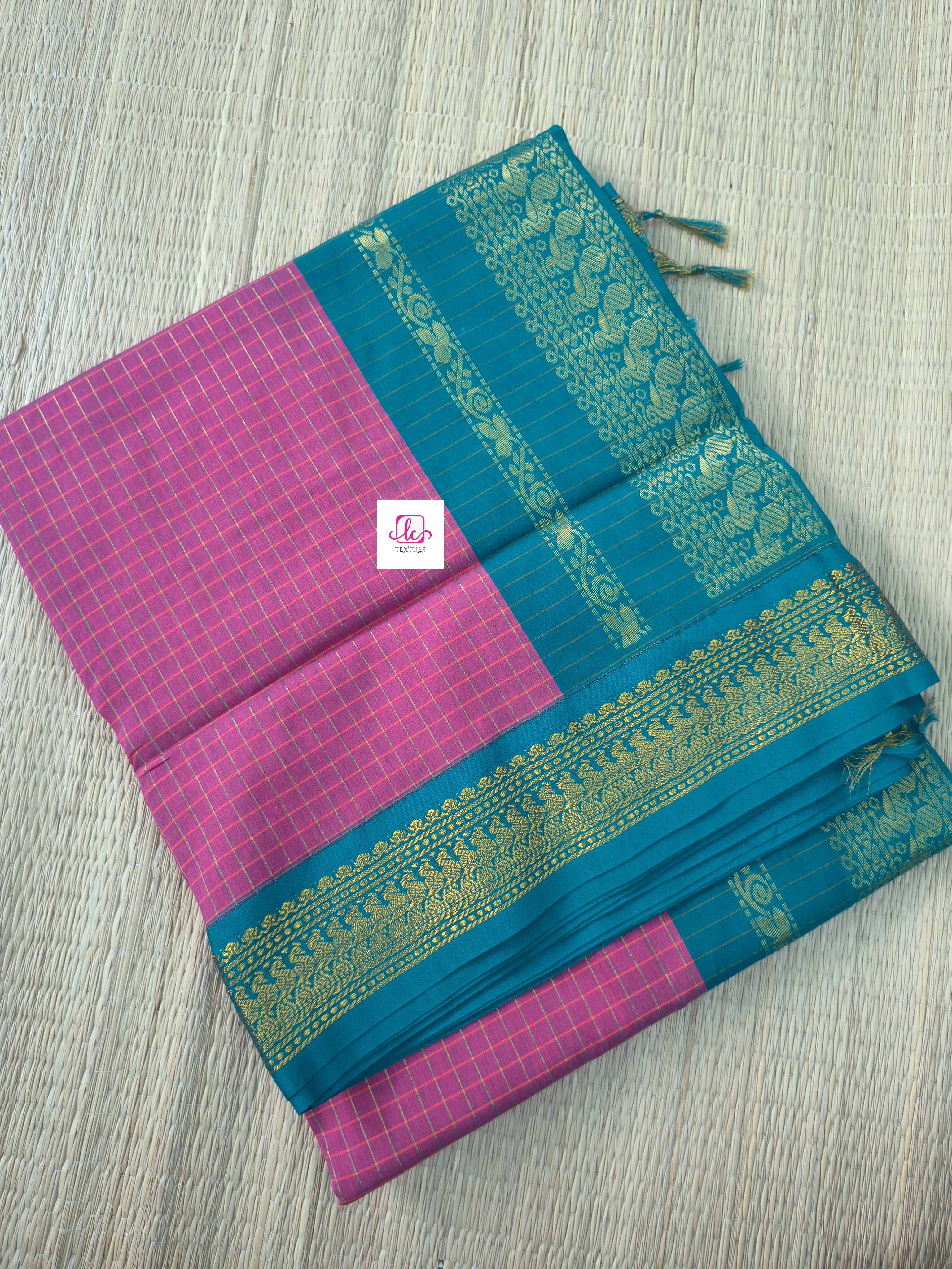 Kalyani cotton checks pink