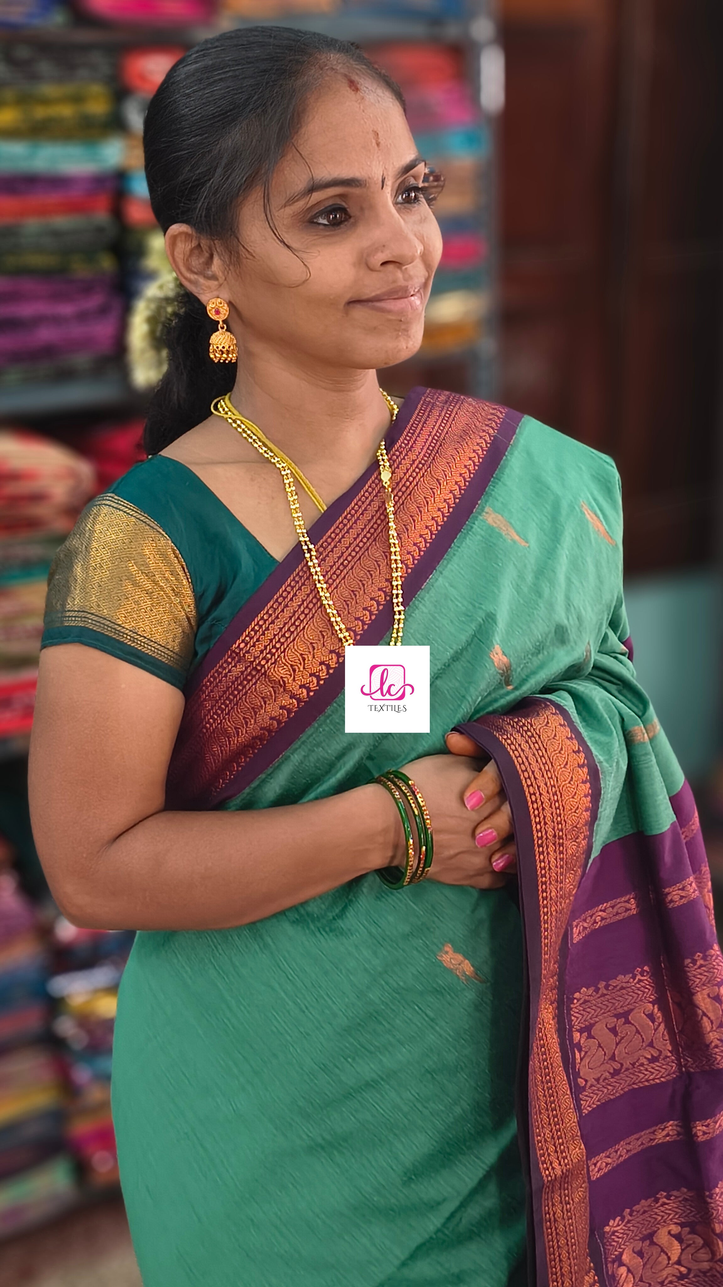 Kalyani cotton Butta Teal green